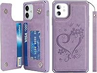Vista 14 de iCoverCase Funda compatible con iPhone 12 Mini Wallet con tarjetero para mujer, bloqueo RFID en relieve de piel sintética con correa de muñeca