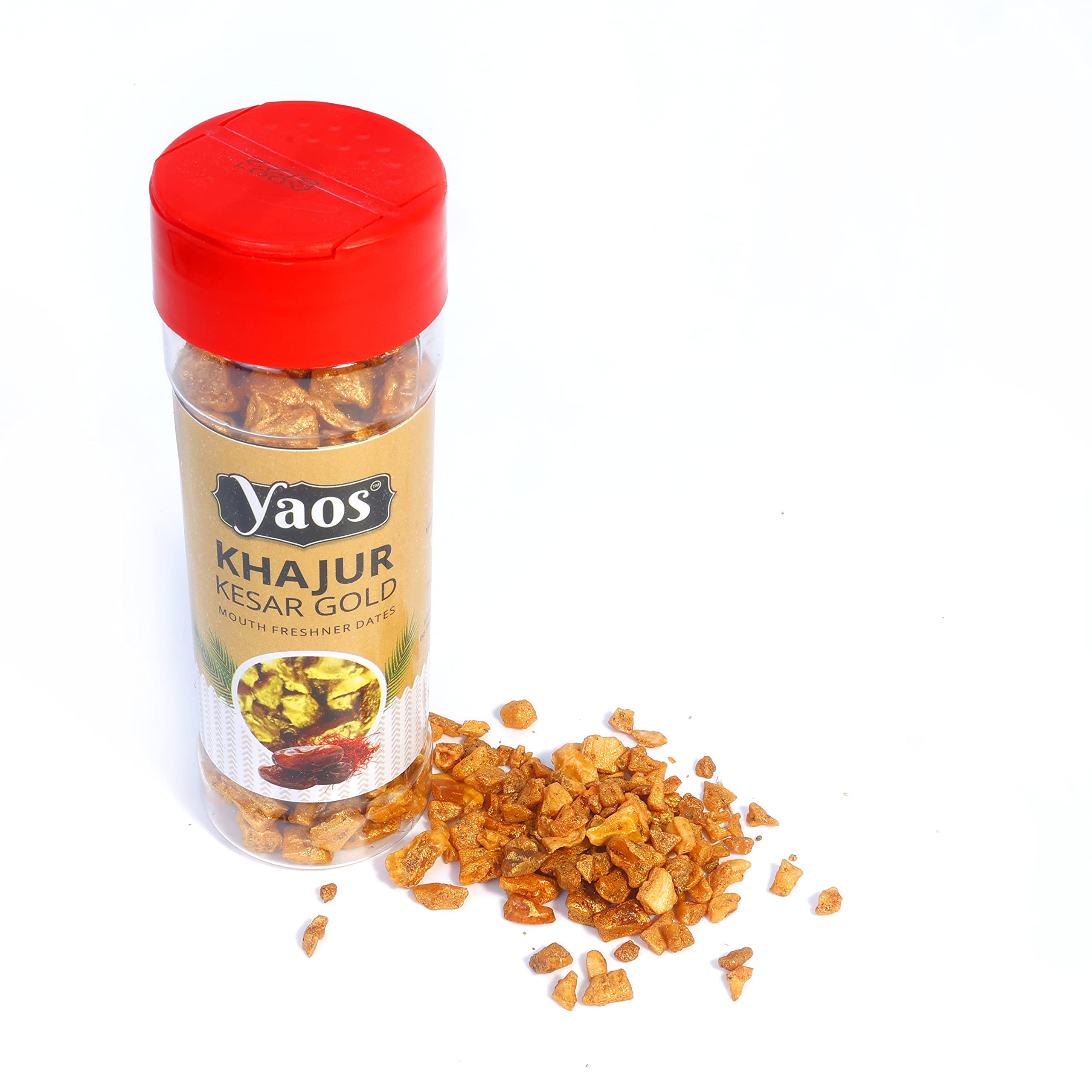 Yaos Khajur Kesar Gold Mouthfreshener Dates [Freshness, 0% Tobacco,Digestive, After Meal Snack] [Jar Pack]