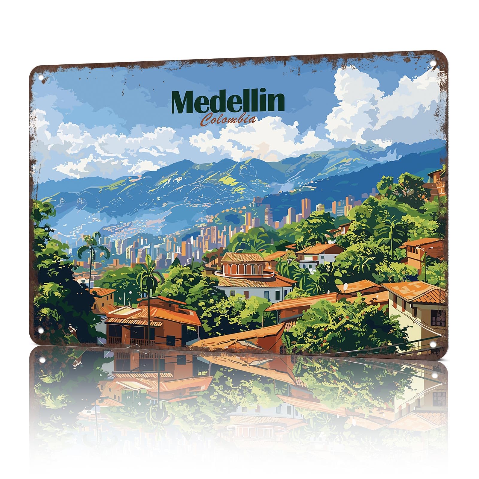 KWQDOZF Funny Signs Posters Medellin Cityscape Wall Art Sign for Bedroom Dorm Home Garage Bar Decor 8X12inch