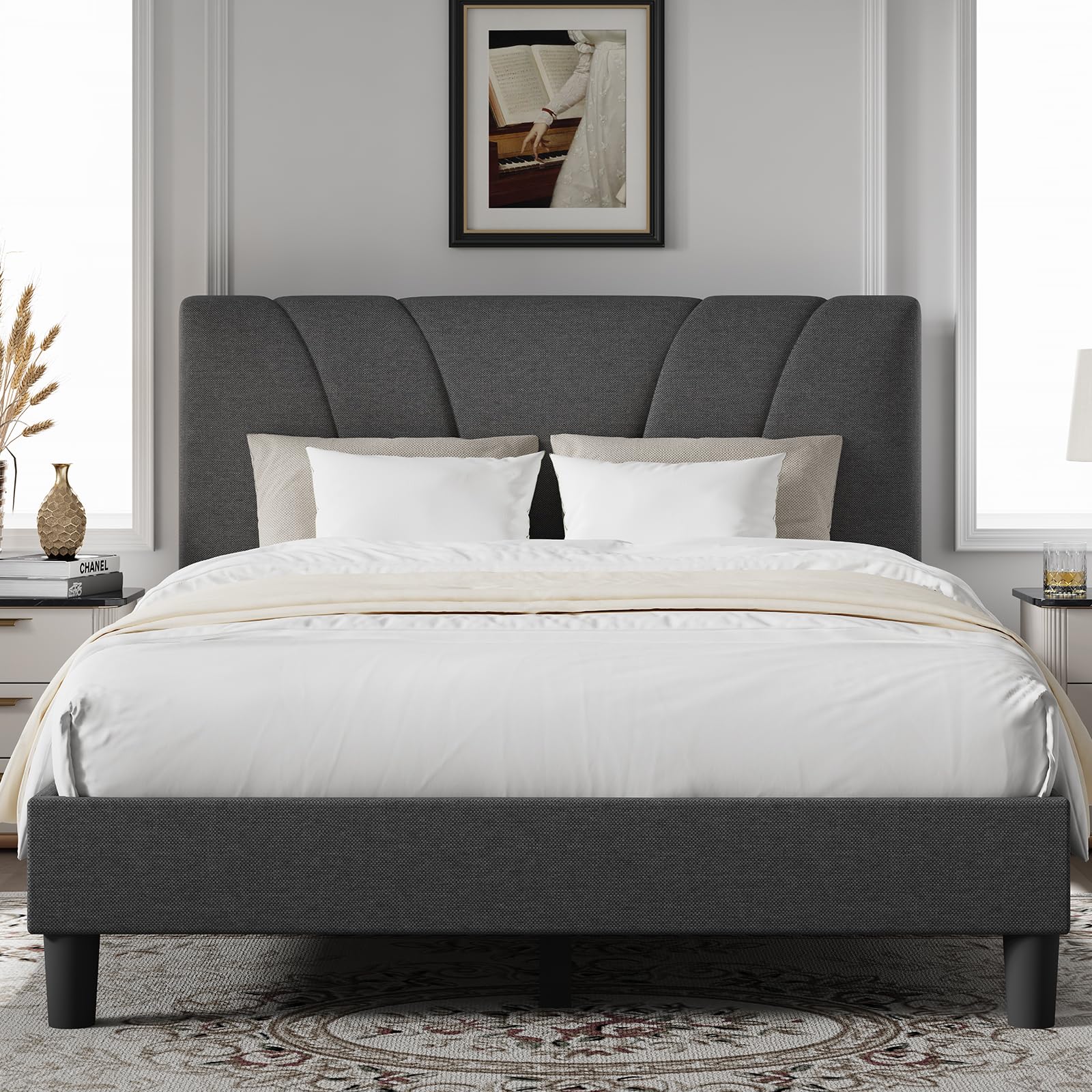 Novilla Full Bed Frame Upholstered Platform Full Size Bed Frame with Adjustable Headboard, Strong Weight Capacity, No Box Spring Needed, Easy Assembly