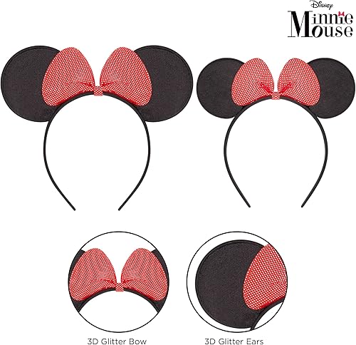 Miniatura 8 de Disney Minnie Mouse Ears Adult Set of 2 Headbands for Mommy and Me Matching for Adult and Little Girl Oro, Destellos rosados, Puntos rosados, Rojo