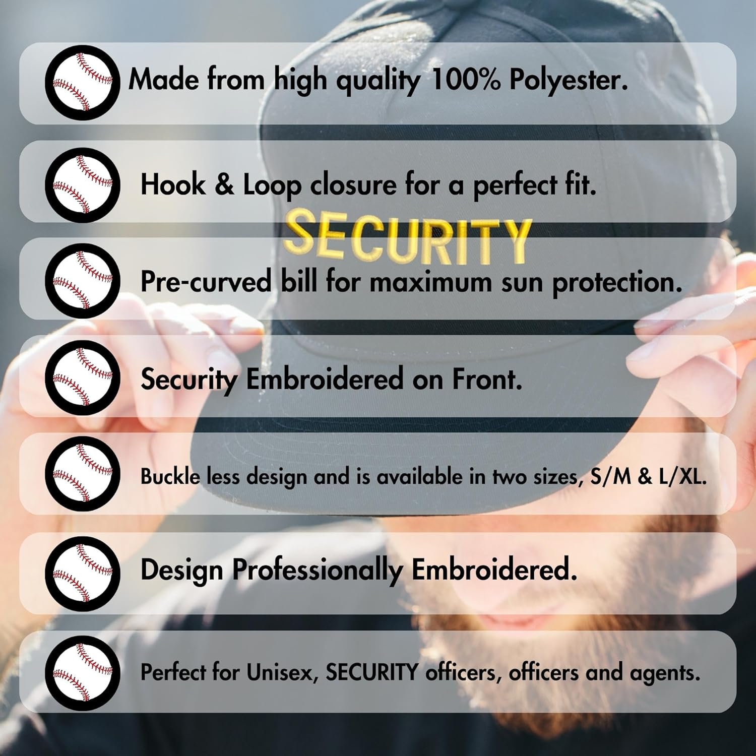 Security Fitted Baseball Hat Structured Uniform Guard Officer Pro-Formance Flexfit Cap