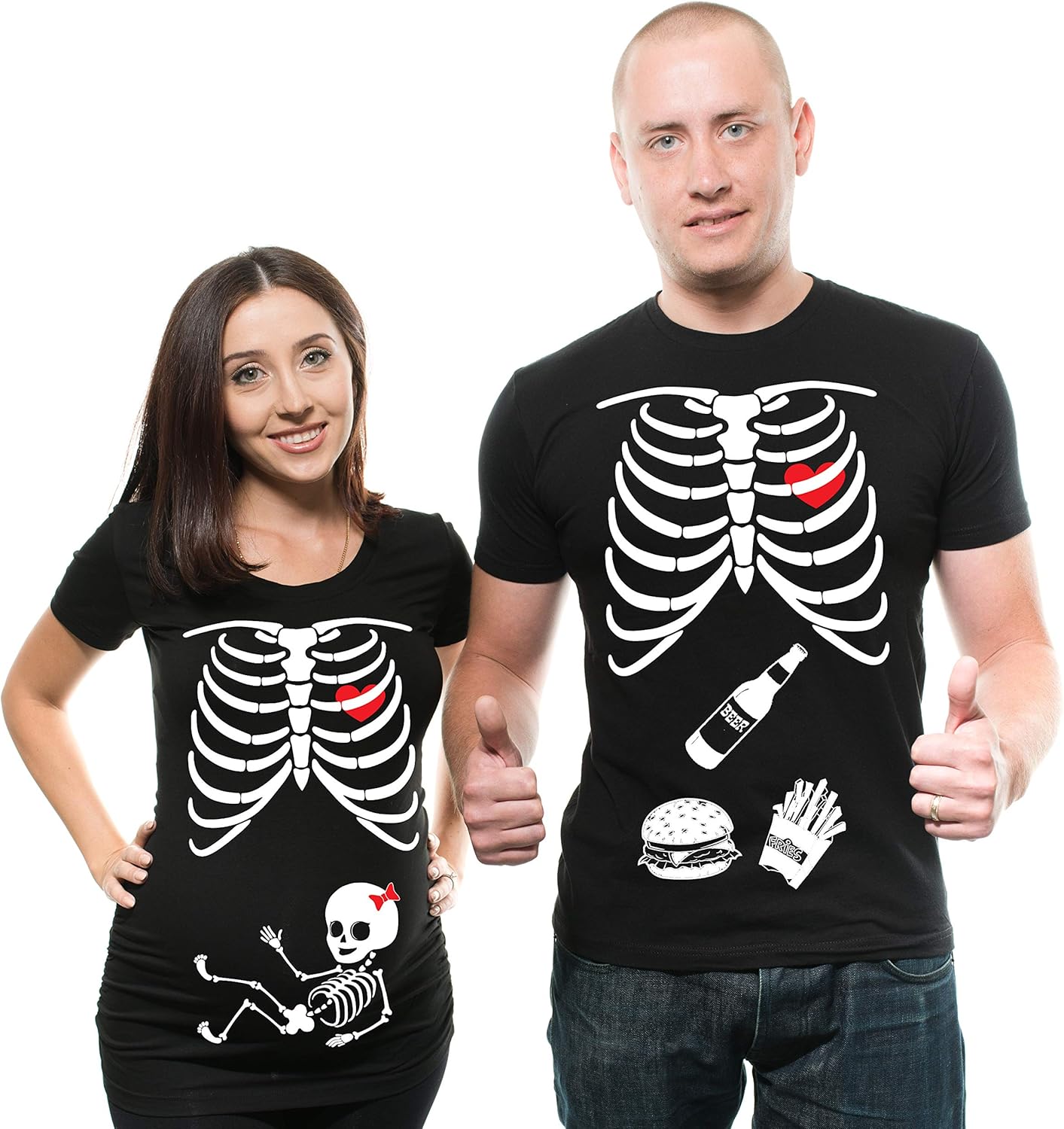 Silk Road Tees Halloween Skeleton Maternity Shirt Baby Girl X-ray Couple Matching Shirts Skeleton Burger Men's Shirt Beer Tee