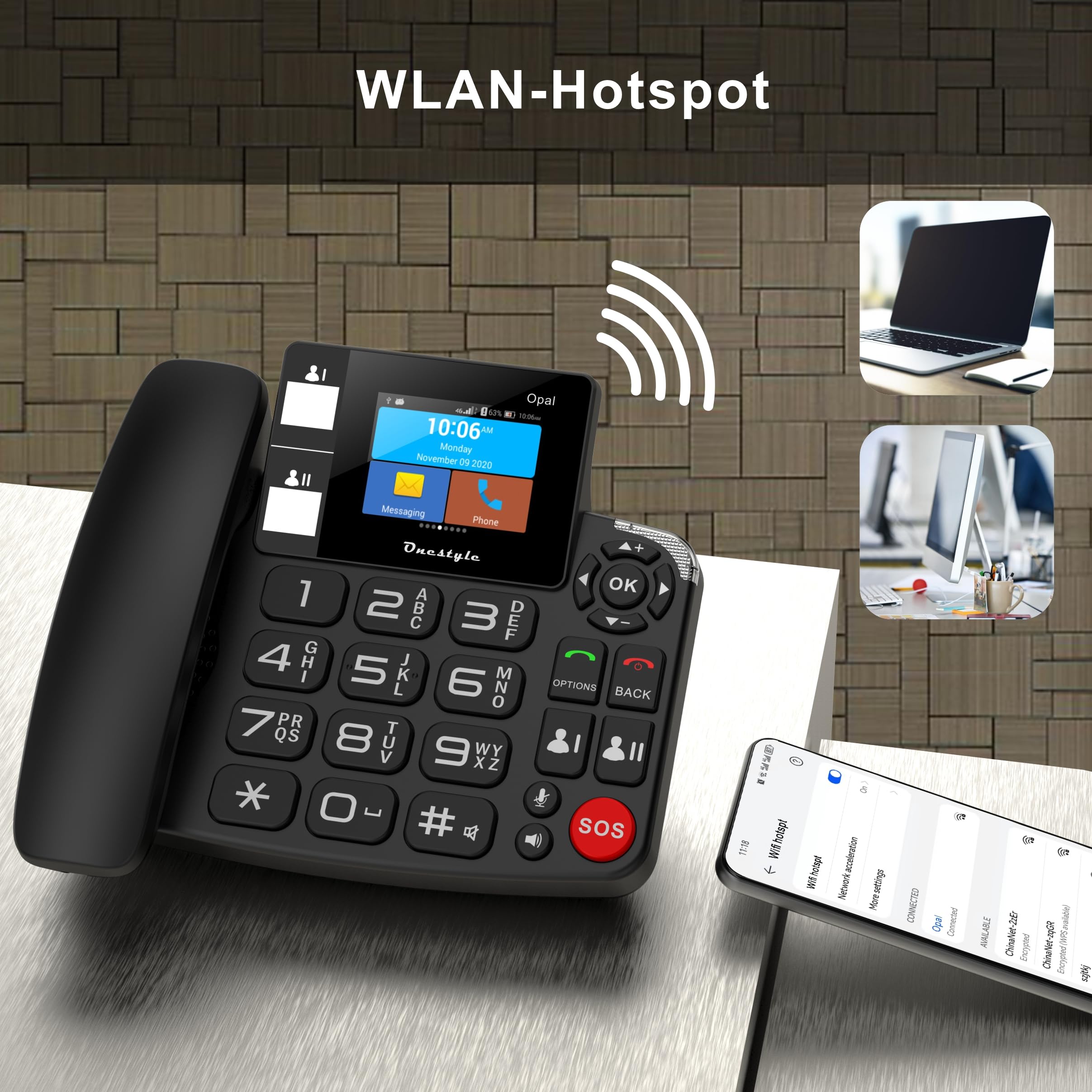 Opal Tischtelefon mit WiFi, Dual-SIM für Senioren geeignet