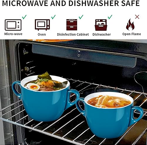 Miniatura 3 de fMSDD Juego de 4 tazones de sopa versátiles de cerámica con asas aptos para microondas apilables regalo de salud reemplazo perfecto o regalo de