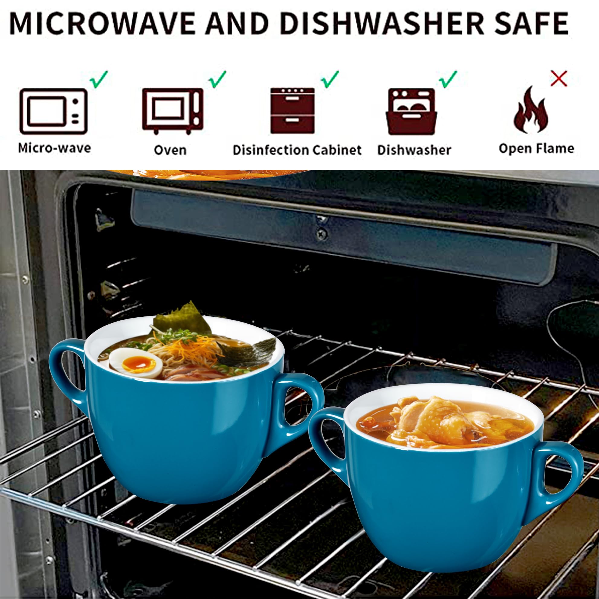 Juego de 4 cuencos de sopa versátiles de gres para servir con asas, apilables, regalo de salud, reemplazo perfecto o regalo de cocina para calentar la casa