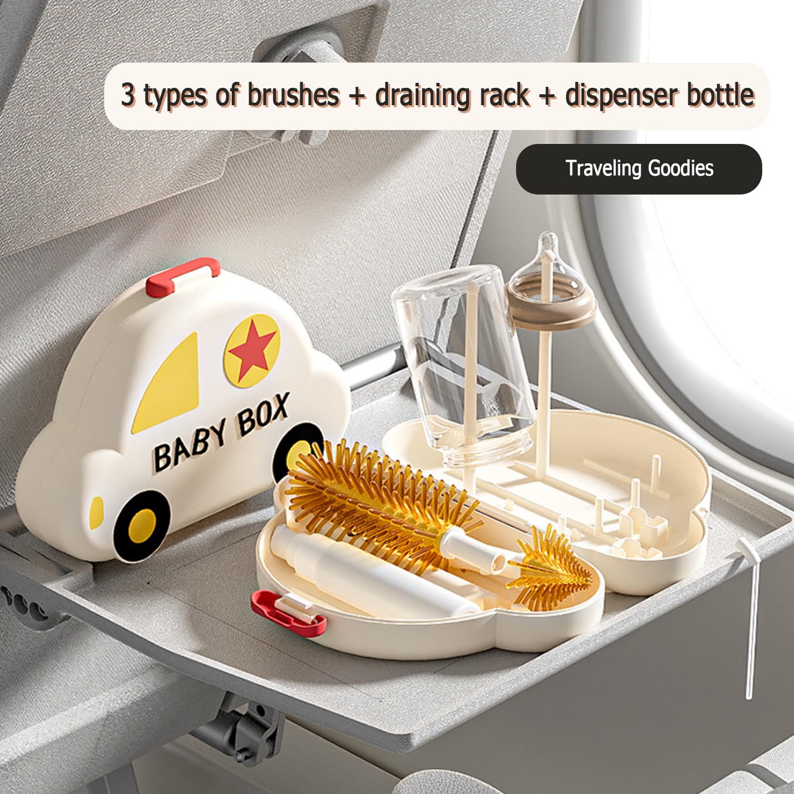 Goupillon Biberon,Guador Goupillon Bouteille,Voiture Compacte Egouttoir Biberon Bebe,Voiture Compacte Brosse Biberon Bébé,Goupillon Biberon Mam,Égouttoir Biberons,Goupillon Gourde,sans Bpa,Beige