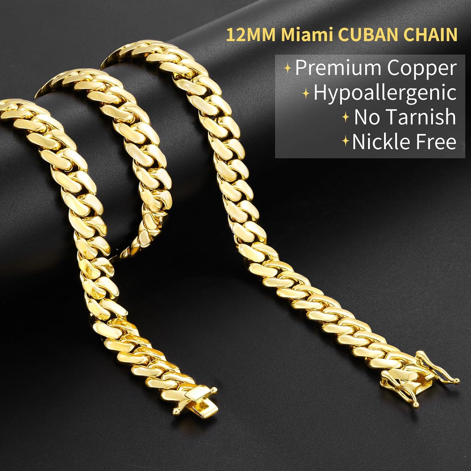 Cuban Link Chain For Men 18k Gold Plated Solid Silver/Gold Chain Men Necklace 10MM/12MM/14MM/16MM Thick Miami Cuban Chain Necklace No Tarnish& Durable Hip Hop Jewelry - Image 3