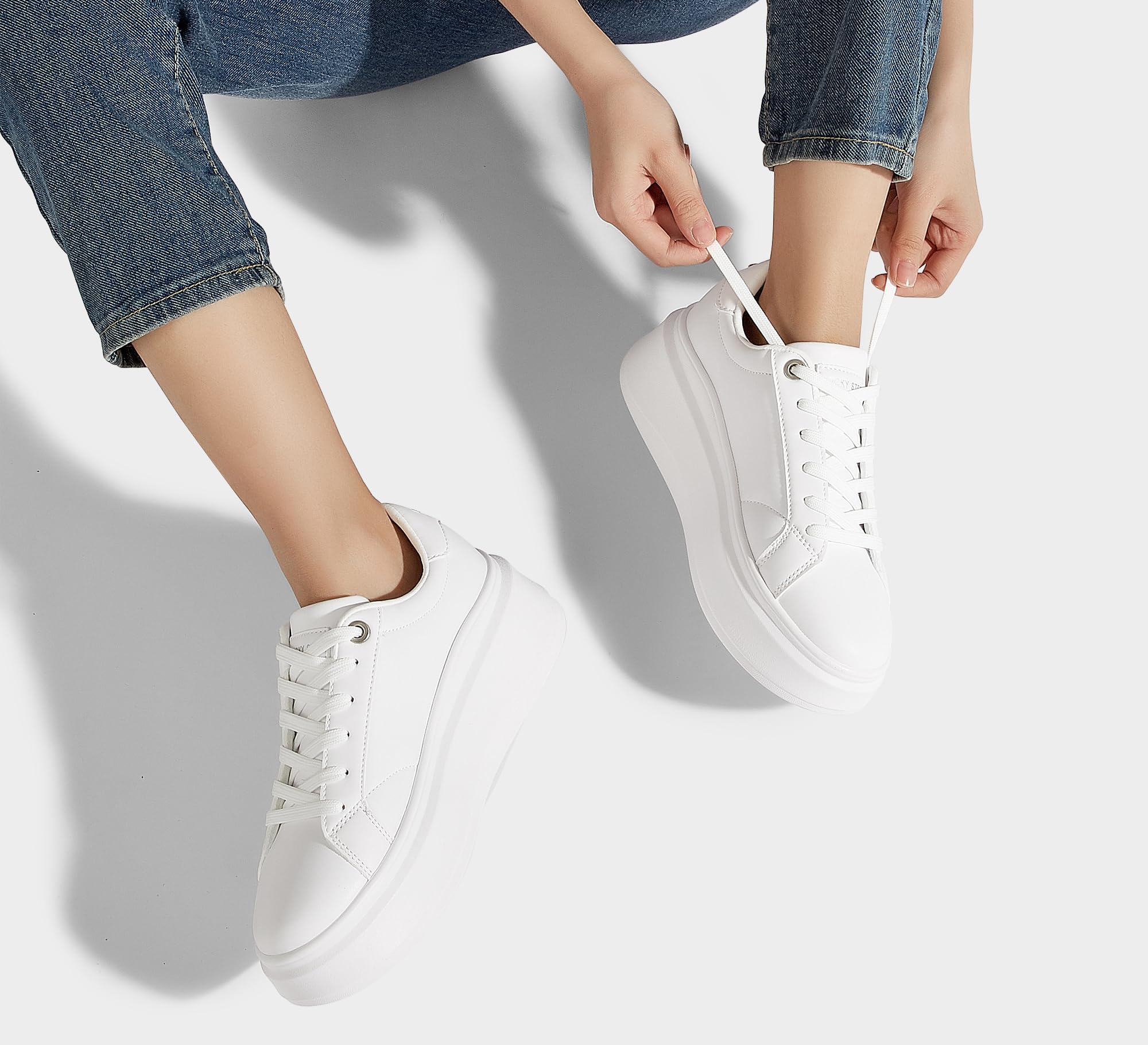 LUCKY STEP Sneakers Donna con Zeppa – Scarpe alla Moda, Classiche Basse, Scarpe Casual in Pelle Sintetica, Comode per Tutti i Giorni