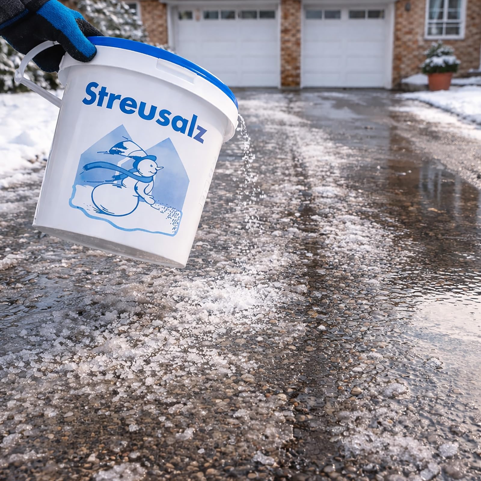 Buri Lot de 2 x 10 kg de sel de déneigement pour l'hiver dans un seau de 20 kg de sel de déneigement pour épandeur, sel, pelle, sel d'hiver, neige, glace