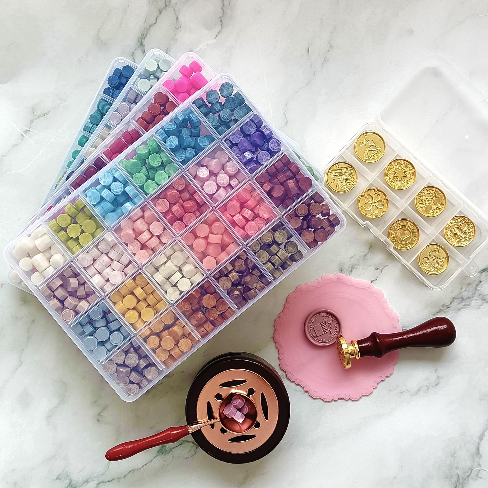 96 Colors Wax Seal Stamp Kit,2400 Pcs Sealing Beads,All in one Wax Seal Kit with Seal Stamps,Warmer - Image 3