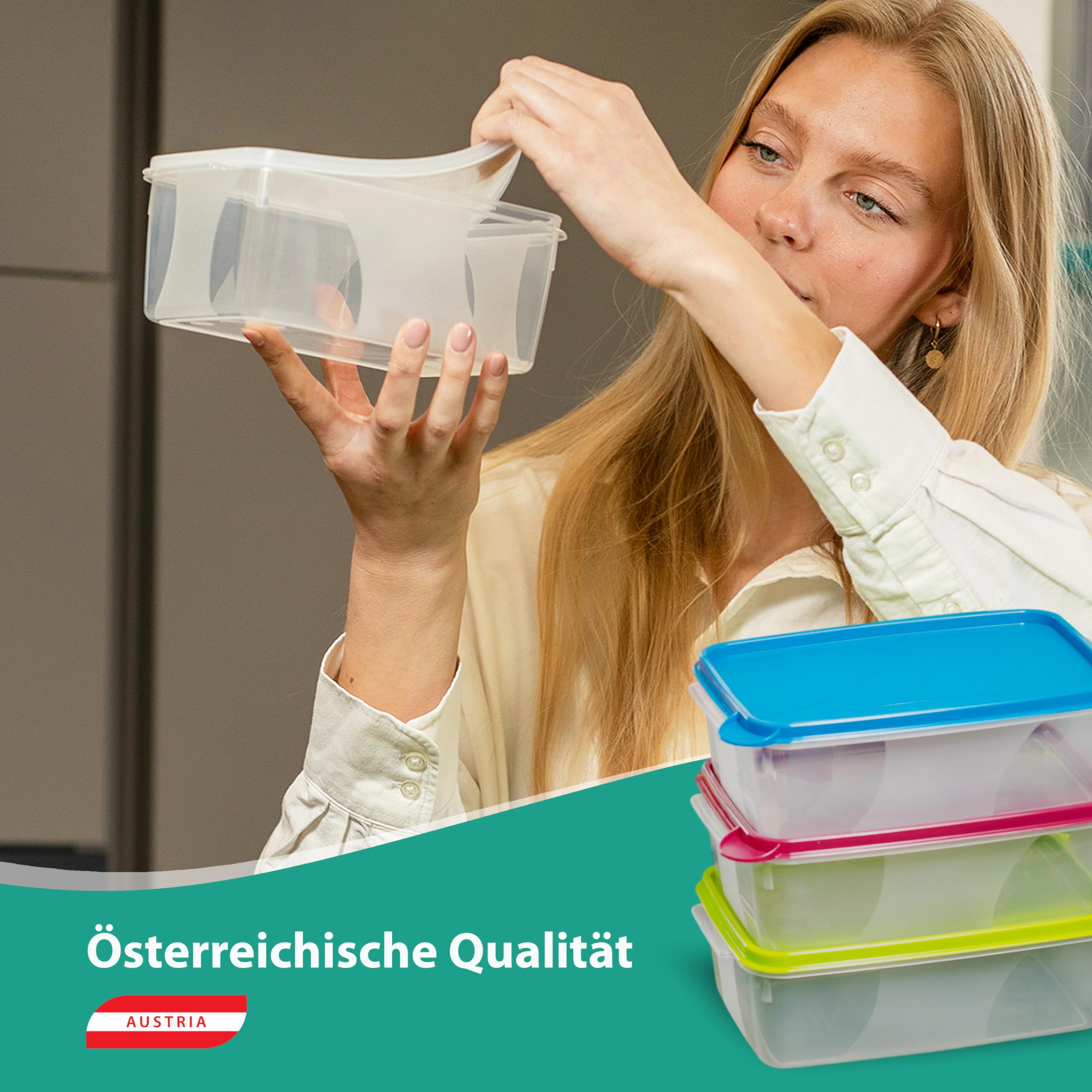 MiraHome Gefrierdosen 10x1L rechteckig grün – Vorratsdosen mit Deckel luftdicht – Transparente Frischhaltedosen mit Deckel – Aufbewahrungsbox Küche für Mealprep & Organisation – Austrian Quality