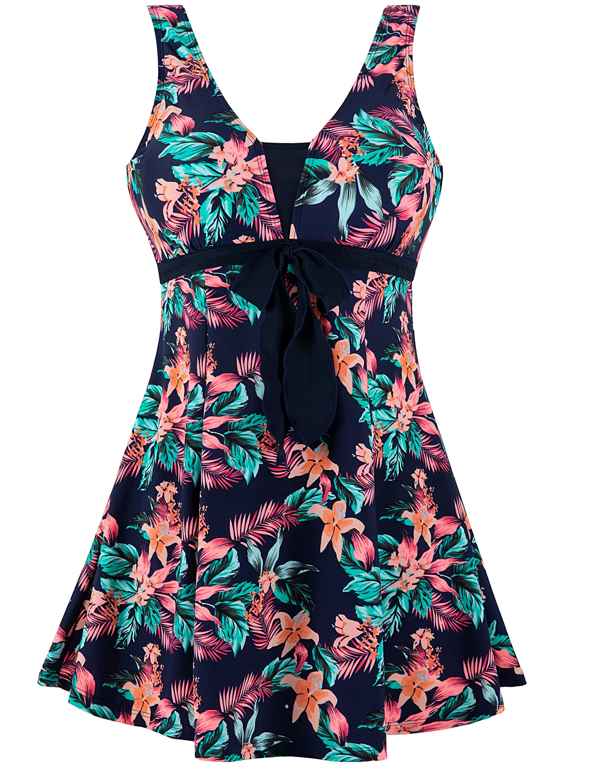 Wantdo Bañador Talla Grande Multicolor con Cintura Alta y Falda Traje de Baño para Mujer con Vientre Plano y Cuello en V Tankini Mujer Reductor para Natación