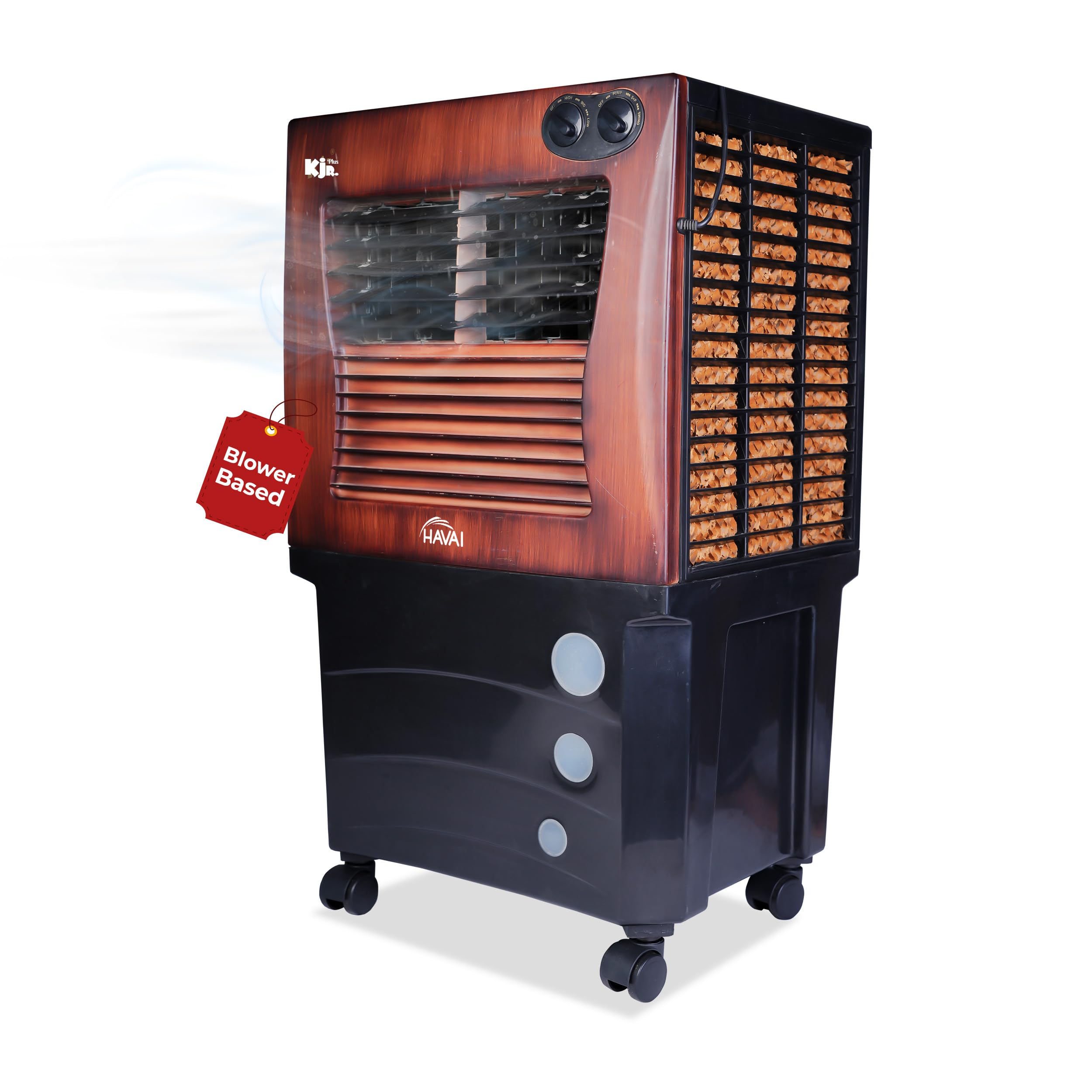 HAVAI KJR Ebony Plus Air Cooler |Wooden Finish |Blower Based Thrust | 200 Sq. Ft Area Coverage |12-Foot Air Throw |60 Litre Tank Capacity, Three Side Honeycomb, Ice Chamber, 1 Year Warranty-image-4
