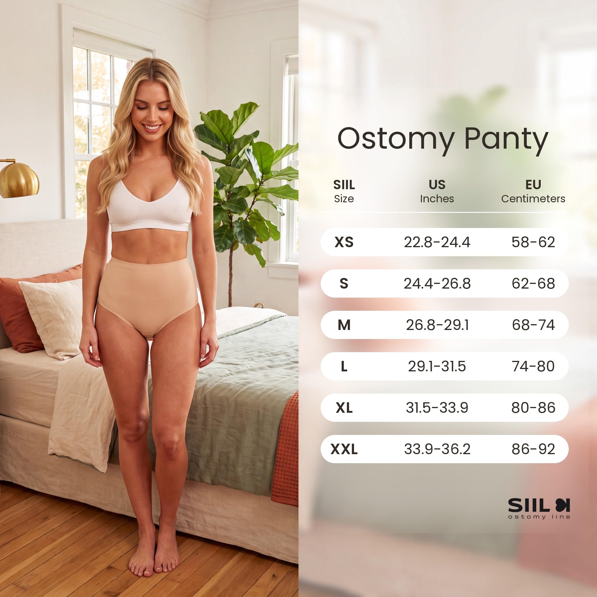 SIIL Bielizna stomijna dla kobiet, beżowa, na stomię, torby stomijne, XS-XXL, wyprodukowano w Europie