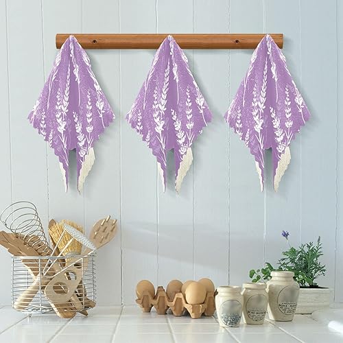Miniatura 5 de FRODOTGV Lavender Flowers Purple Cotton Decorative Kitchen Towels and Dishcloths Sets Microfiber Quick Dry Set of 6 Microfiber Towel for Bathroom
