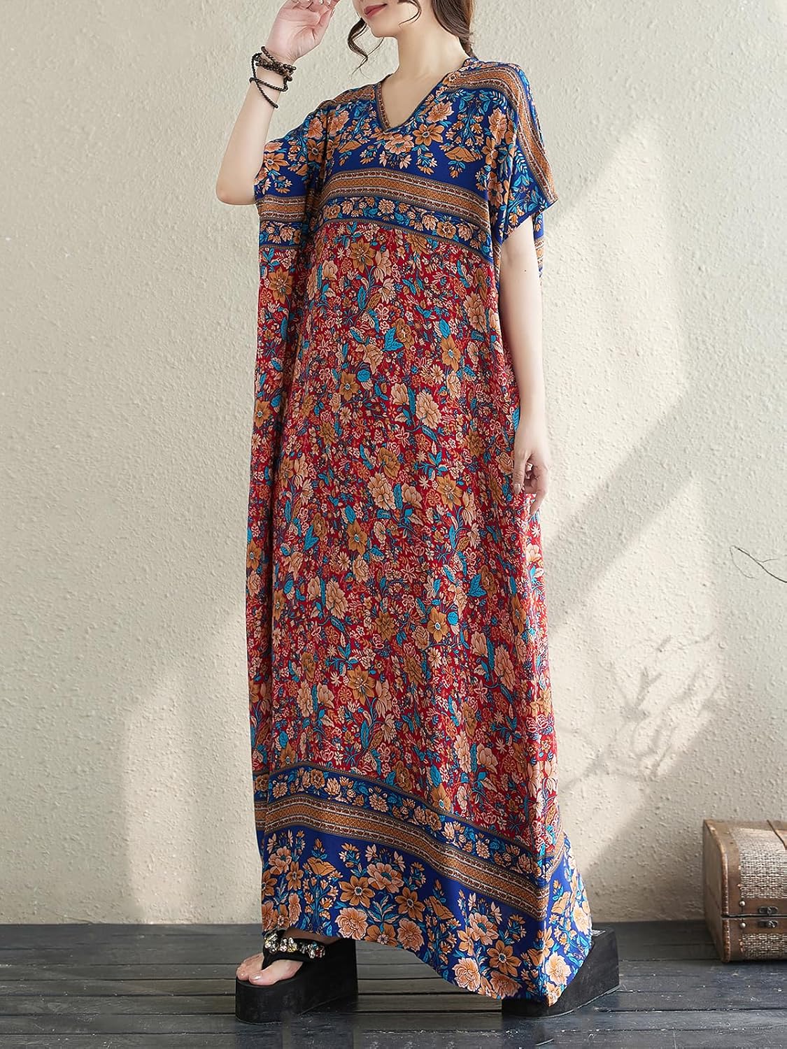 Summer Floral Plus Size Dresses for Women V Neck Casual Loose Dress with Side Pockets - Image 5