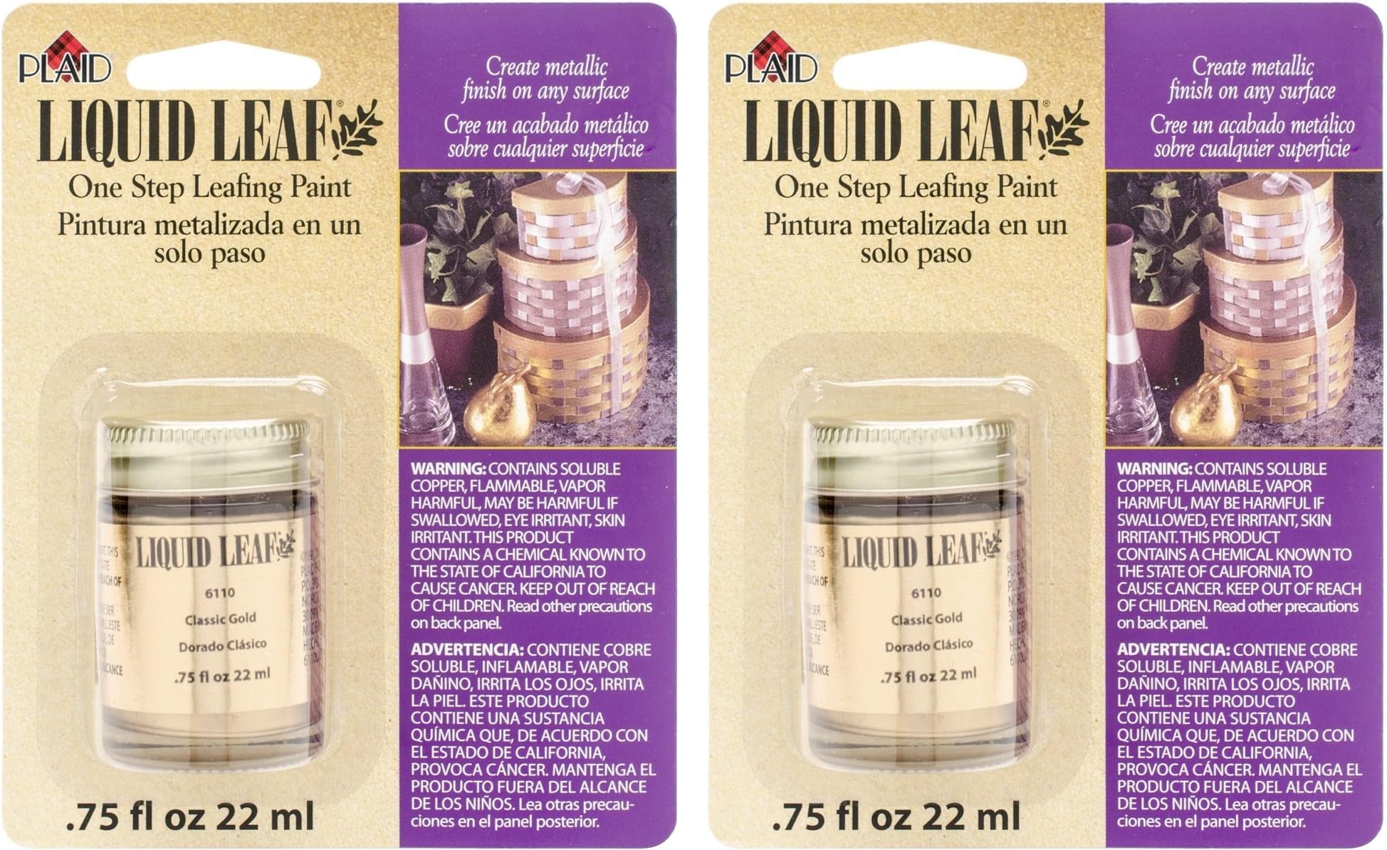 Plaid, Classic Gold 6110 :Craft Liquid One Step Leafing Paint, 0.75-Ounce, Fl Oz (Pack of 2), 7