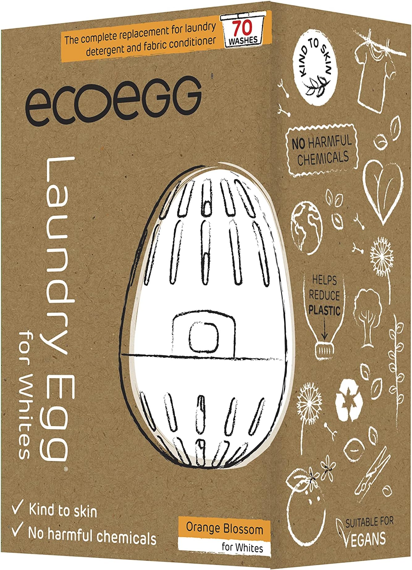 ecoegg Laundry Egg for Whites | Detergent and Fabric Conditioner Replacement | Does not contain phosphates, palm oil, chlorine bleach | Orange Blossom | 70 Washes