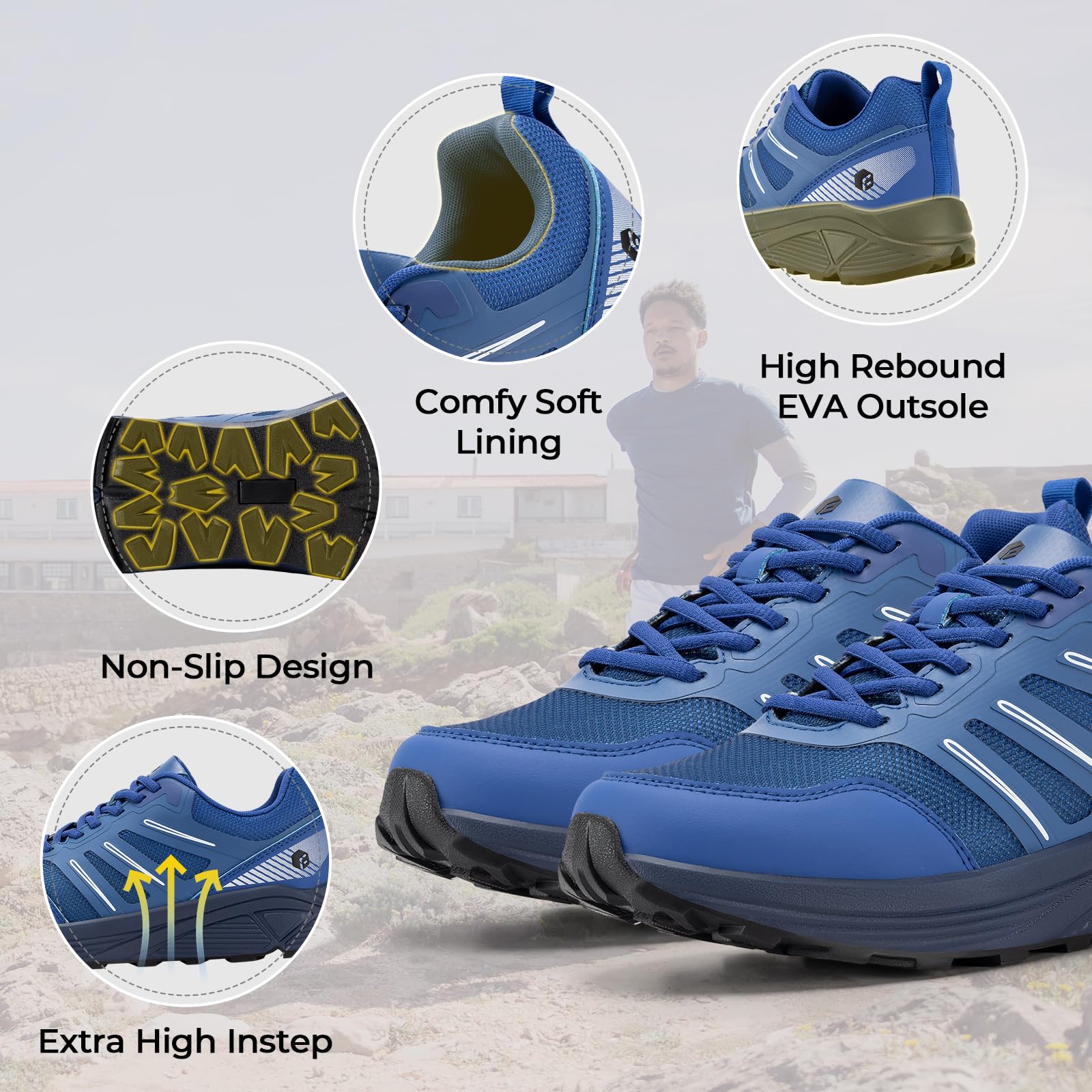 FitVille Chaussure Trail Homme Extra Larges Chaussures de Randonnée Trekking Antidérapantes Basket de Running Outdoor