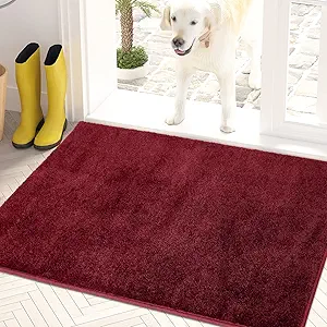 PURRUGS Dirt Trapping Door Mat 24" x 35.5", Non-Slip Machine Washable Entry Rug, Shoe Scraper, Dog Doormat, Super Absorbent Welcome Mat for Front & Back Door, Muddy Shoes & Paws, Burgundy Red