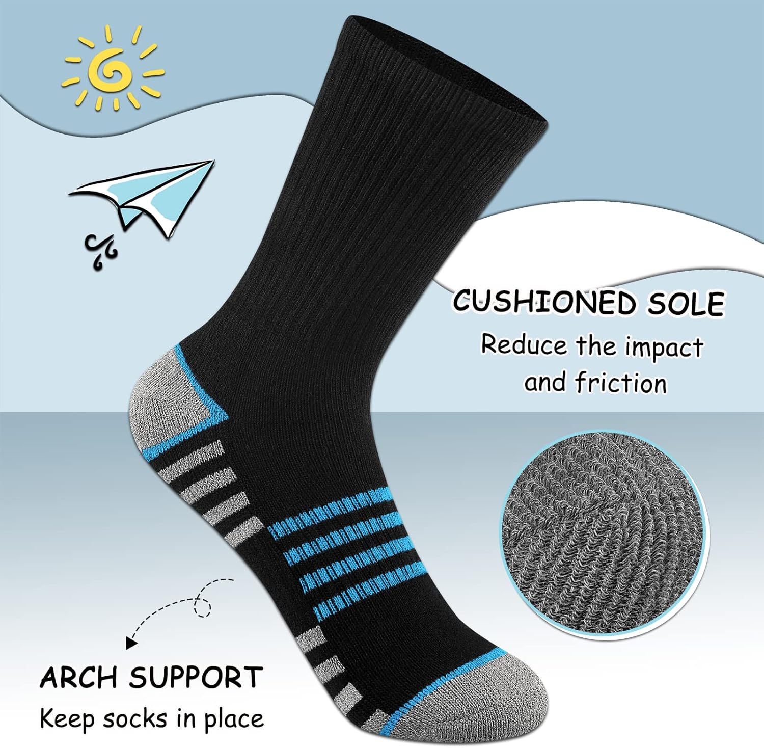 Comfoex Boys Crew Socks For Kids 4-10 Years Old Athletic Long Socks With Cushioned Sole 6 Pairs - Image 2