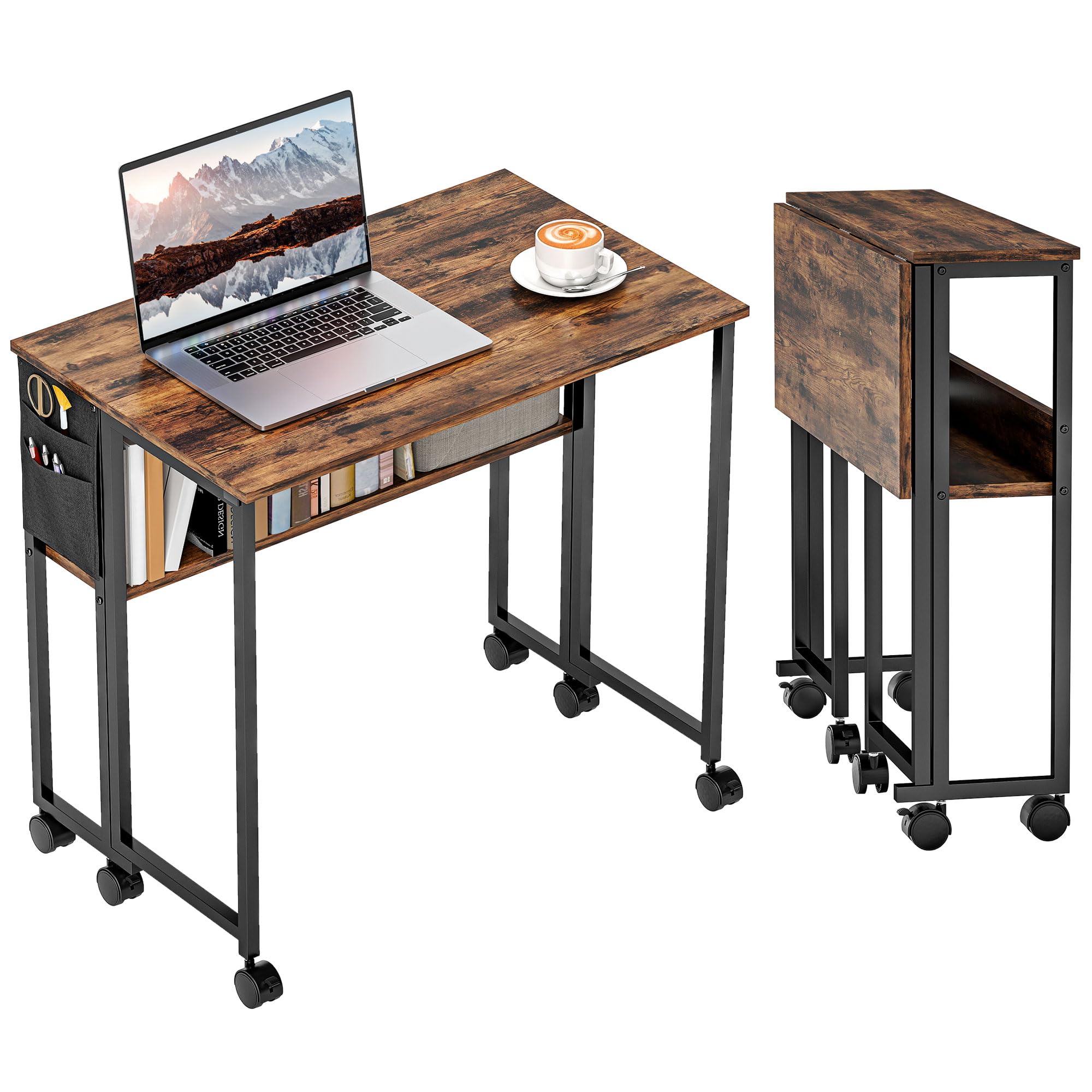 HOMCOM Scrivania Computer 150x60 Cm Con Ripiani Reversibili E Borsa In Tessuto - Marrone