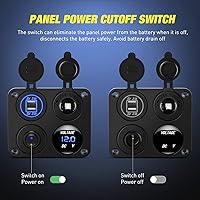 Vista 3 de Nilight Panel de enchufe de cargador de encendido y apagado 4 en 1, cargador USB dual, toma de corriente, voltímetro LED, encendedor de cigarrillos