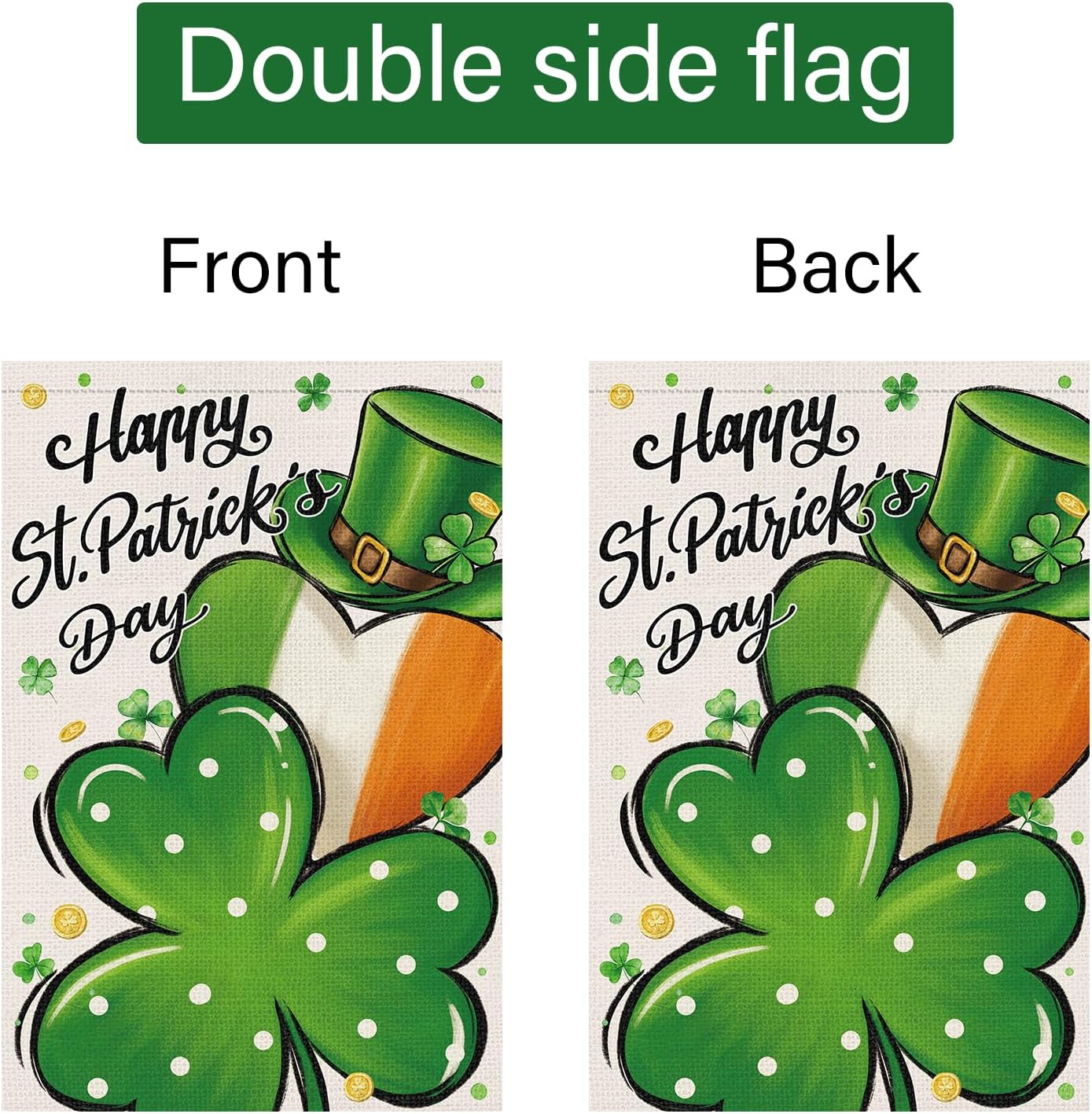 Louise Maelys St Patrick's Day Garden Flag Shamrock Clover Hat 12x18 Inch Double Sided Small Burlap Welcome Saint Patricks Spring Holiday Yard Outdoor Sign Outside House Decoration - Image 6