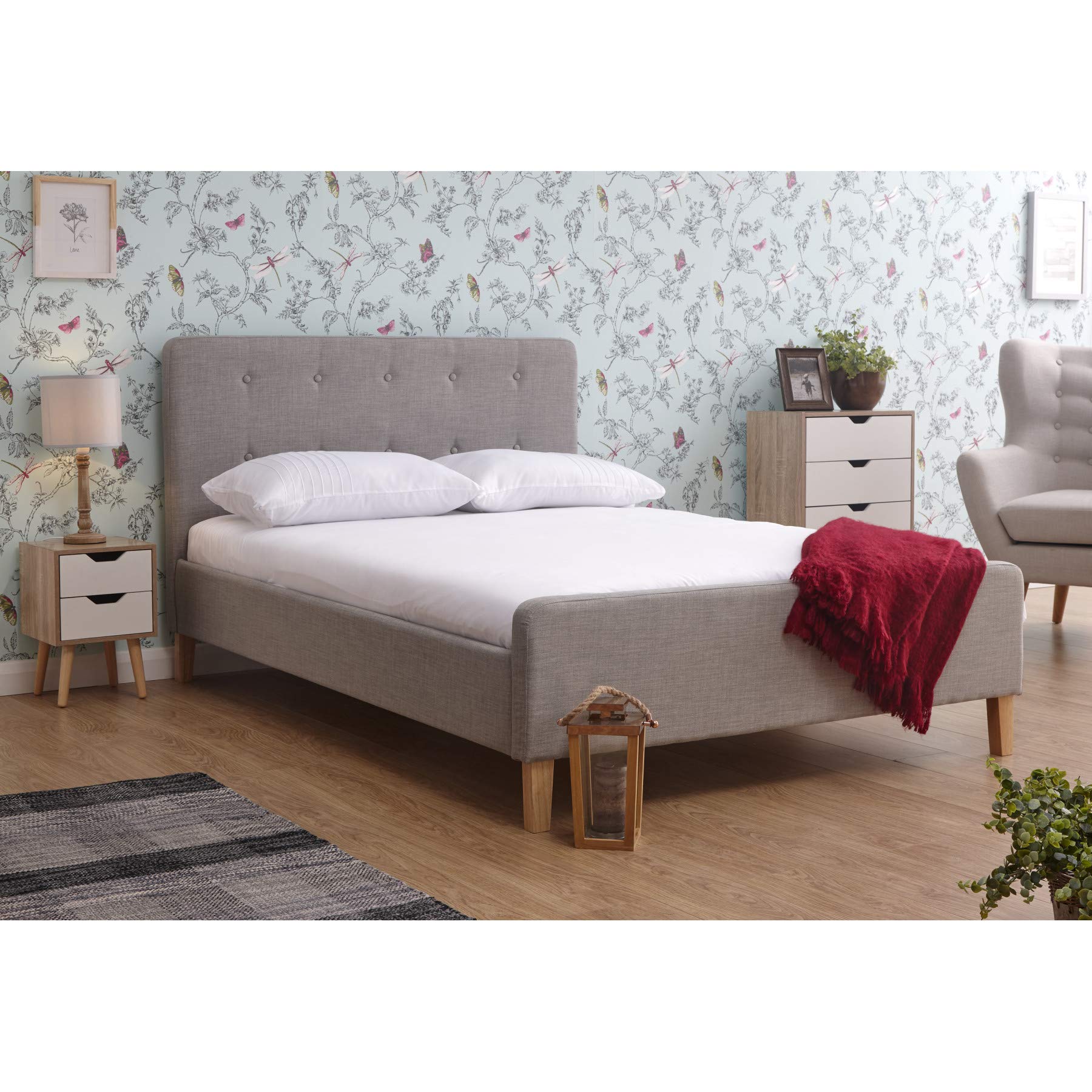 Buy Home Source Retro Light Grey Hopsack Fabric 4ft 6 Modern Bed with
