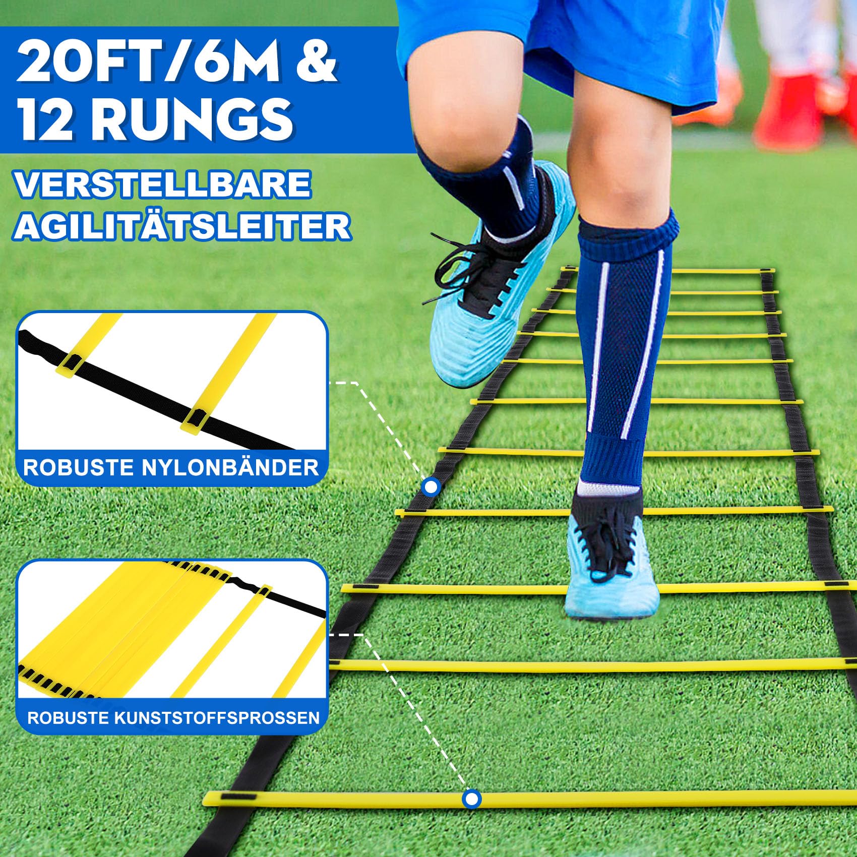 Kinder-Fußballtor Set (2 Tore 180x120 Cm) Inkl. Ball, Leiter, Kegel, Torwand & Tragetasche