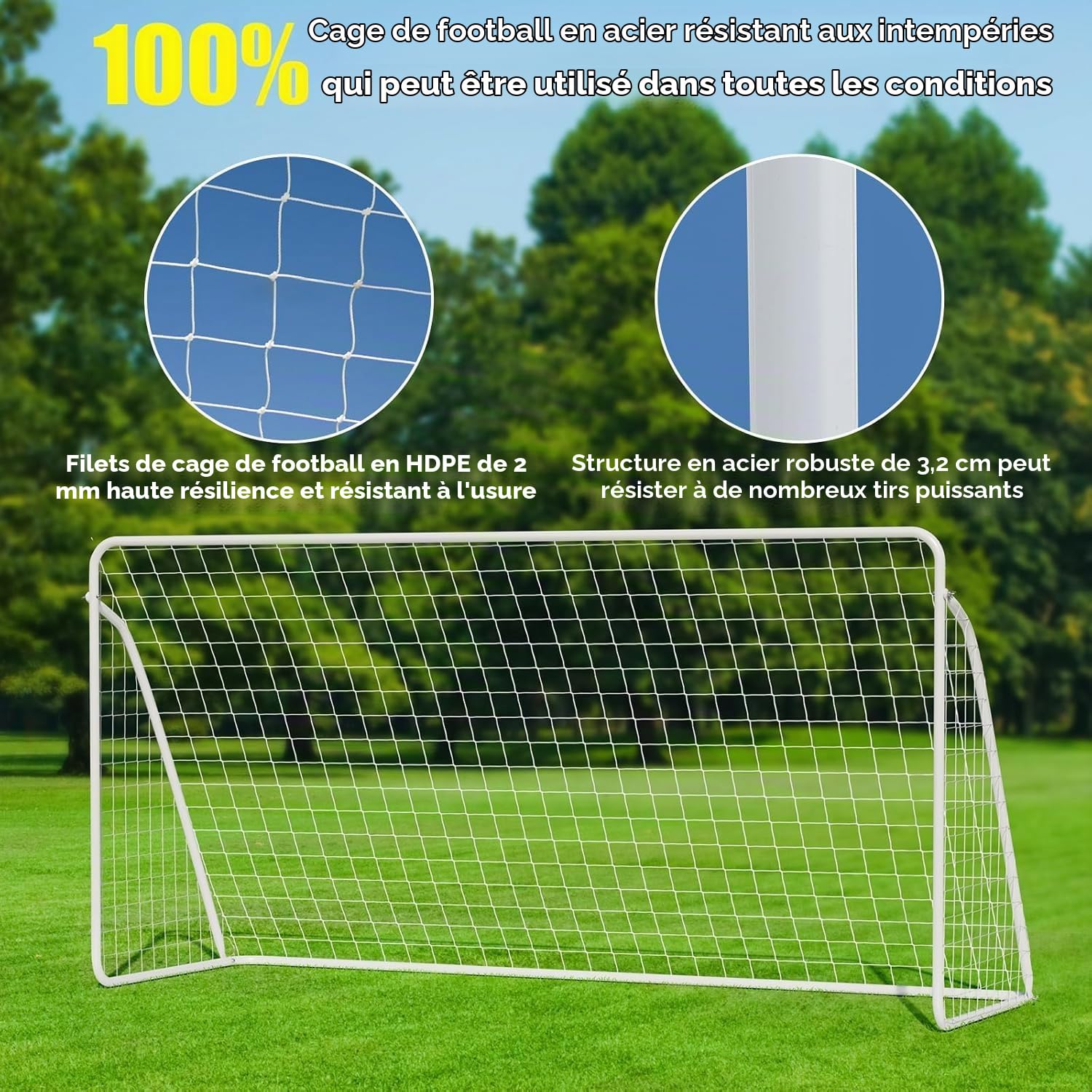 But de Foot Cage de Foot pour Enfants, 365 cm / 240 cm, Cadre Robuste en Acier Galvanisé, Adapté aux Terrains de Football, Patios, Plages (avec 1 Filet de Football, 365 x 182 cm - 2 pièce)