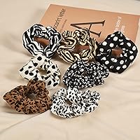 Vista 3 de 7 ligas elásticas para el cabello con estampado de vaca de leopardo, estilo animal, bandas para el pelo para niñas, soporte para cola de caballo sin