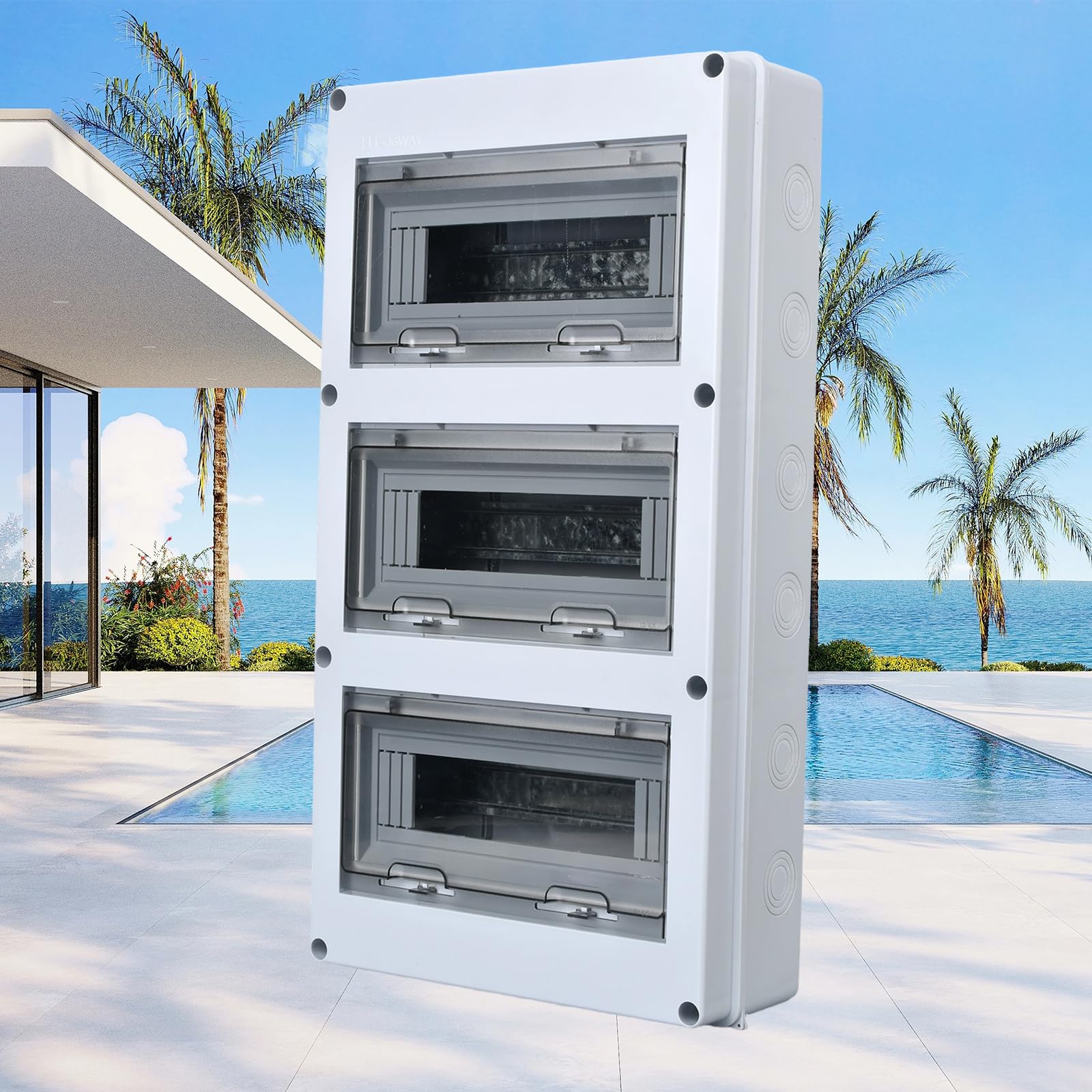 Caja de disyuntor de 36 vías, IP65 impermeable, para interiores y exteriores | Caja de protección de distribución de plástico de aleación de PC/ABS de alta calidad, cubierta transparente para exteriores