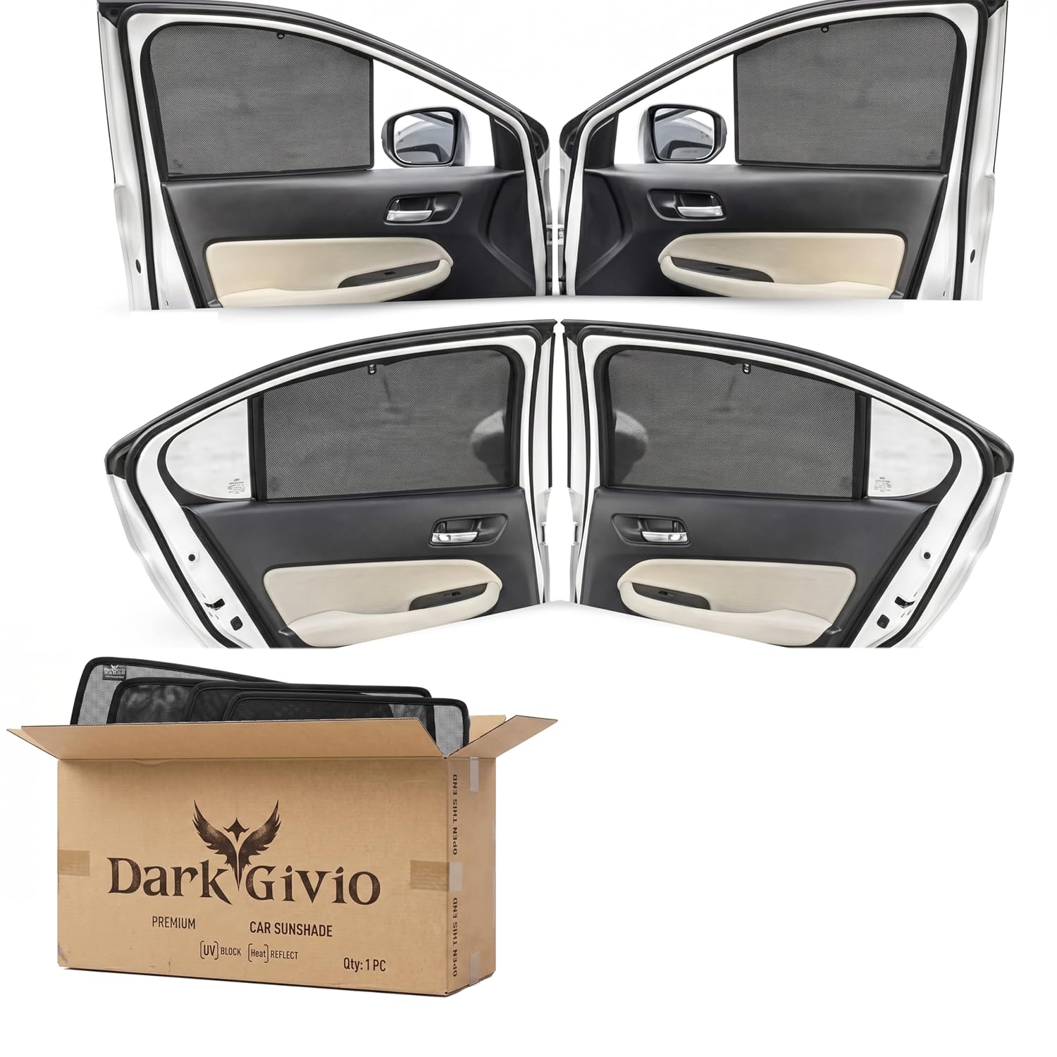 DarkGivio Car Window Sun Shade Protector for e-Vitara | Exact Fit Non-Magnetic Half Cut Sunshade (Set of 4/6) | UV Blocker...