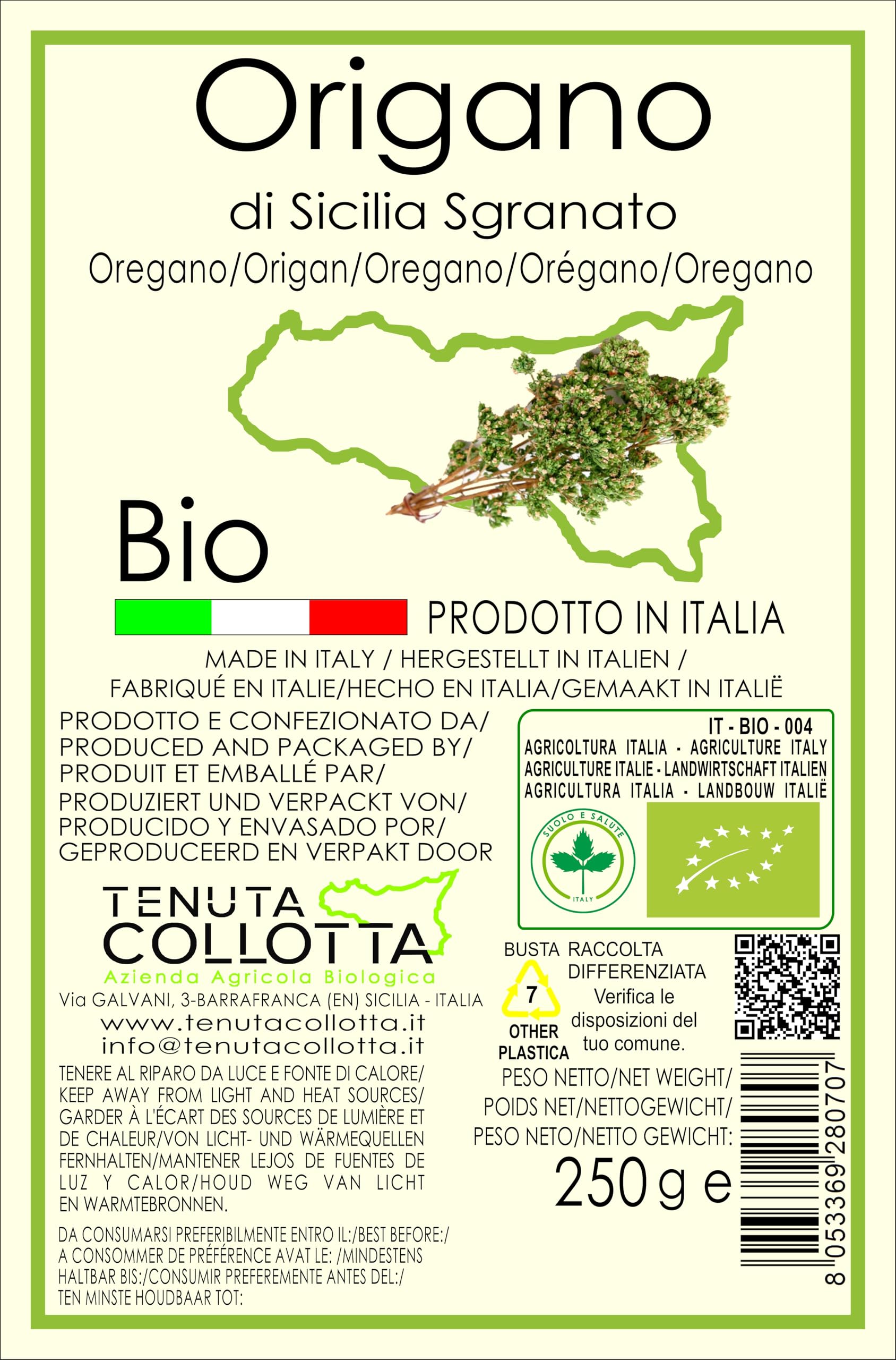 Tenuta Collotta® - Oregano Getrocknet Bio 250 g - 100% Italienisch - Hergestellt in Sizilien