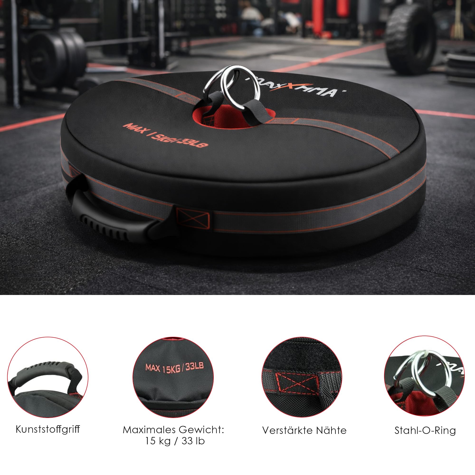 MaxxMMA Doppelendball-Anker (ungefüllt) – Verankerung für Boxsack, Reflexball & Battle Rope – Multifunktionaler Gewichtssack bis 15kg mit Griffen für Krafttraining und Functional Fitness
