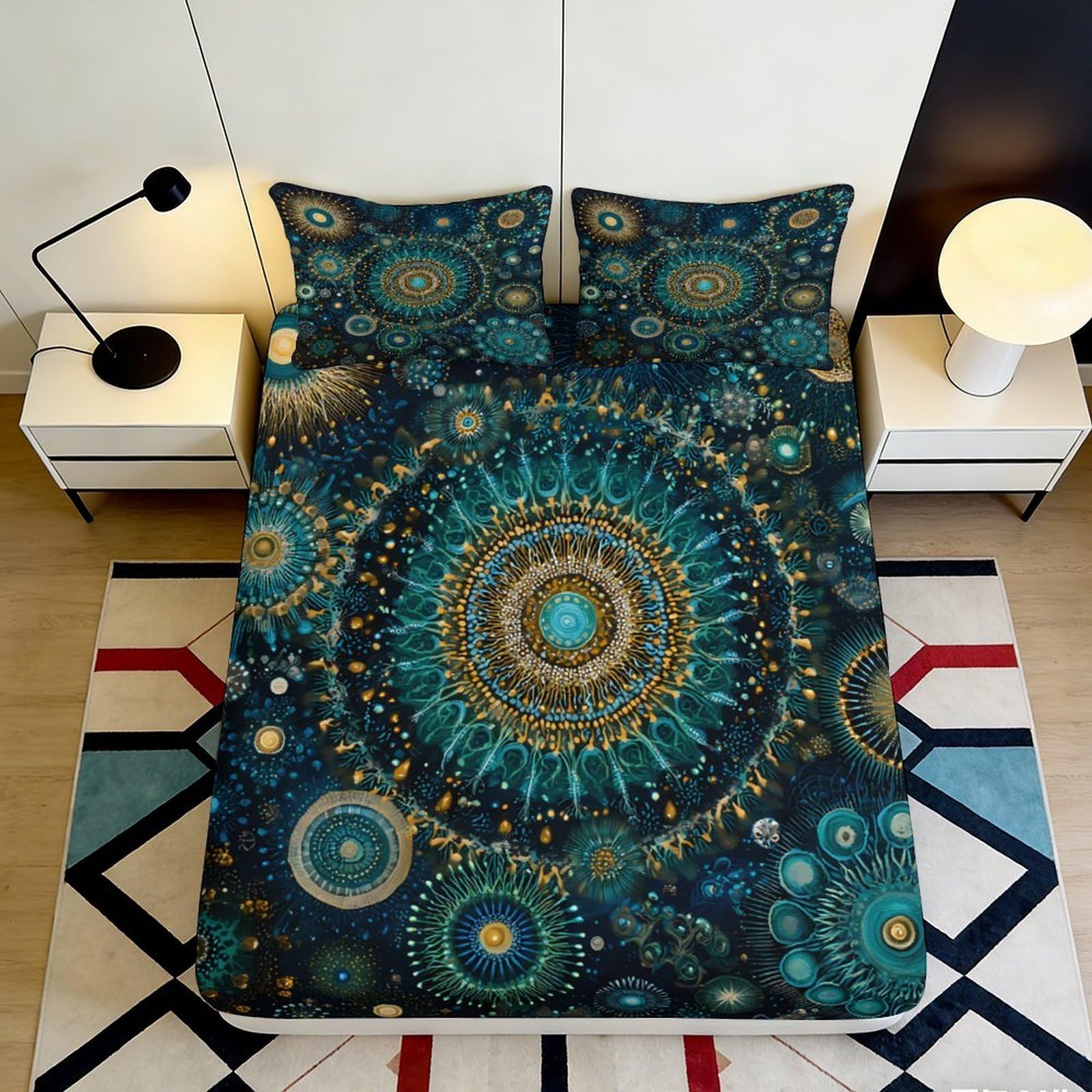 3D Printed Mandala Fitted Sheet Microfiber Soft Decorative Ethnic Pattern Mattress Cover for Bedroom Dorm Protection 90x200x25cm