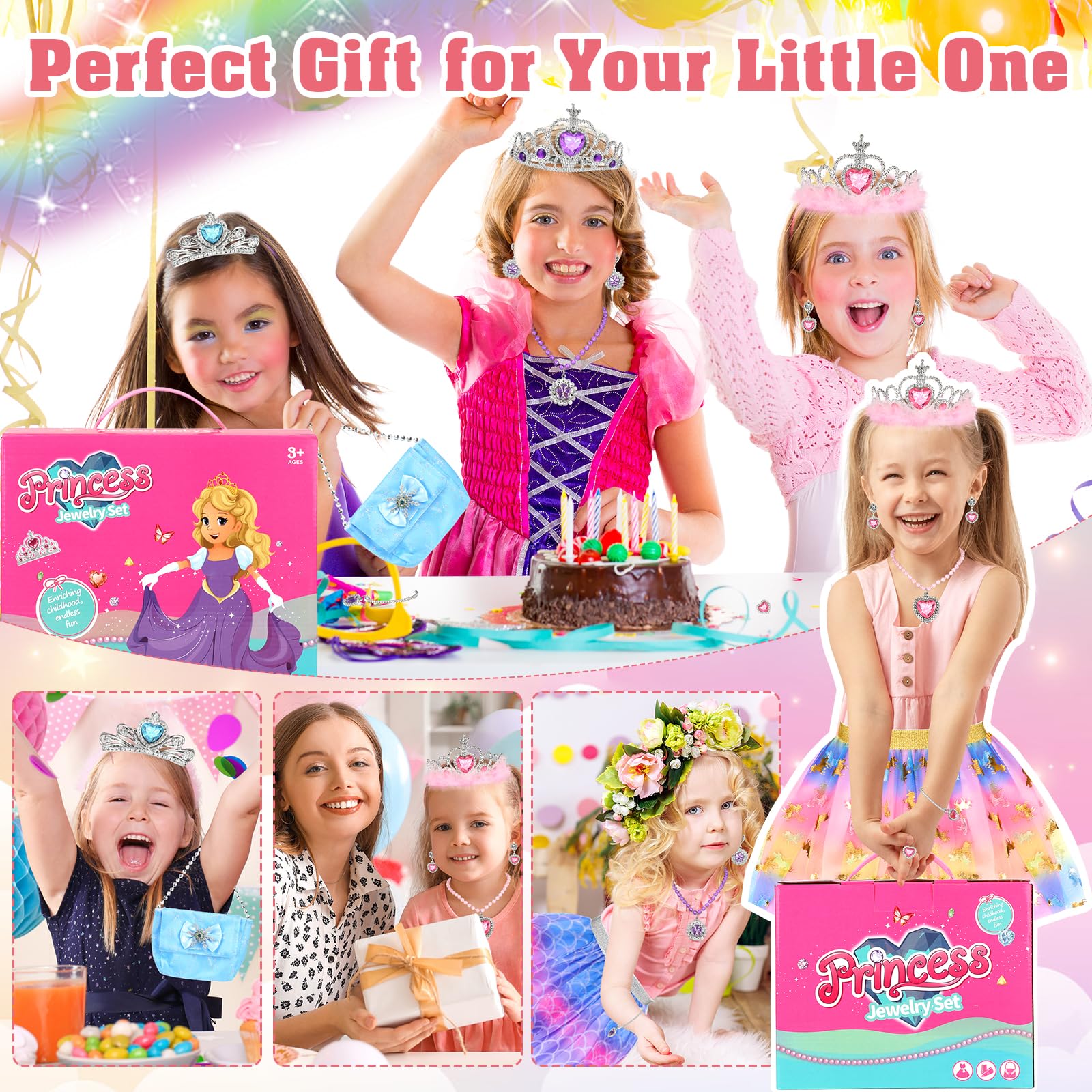 Disfraz Princesa Niña, Falda Tutu Zapatos Princesa Niñas con Collar Corona Bolso Vestido Princesa Regalos Niñas para Navidad Cumpleaños para 3 4 5 6 7 años