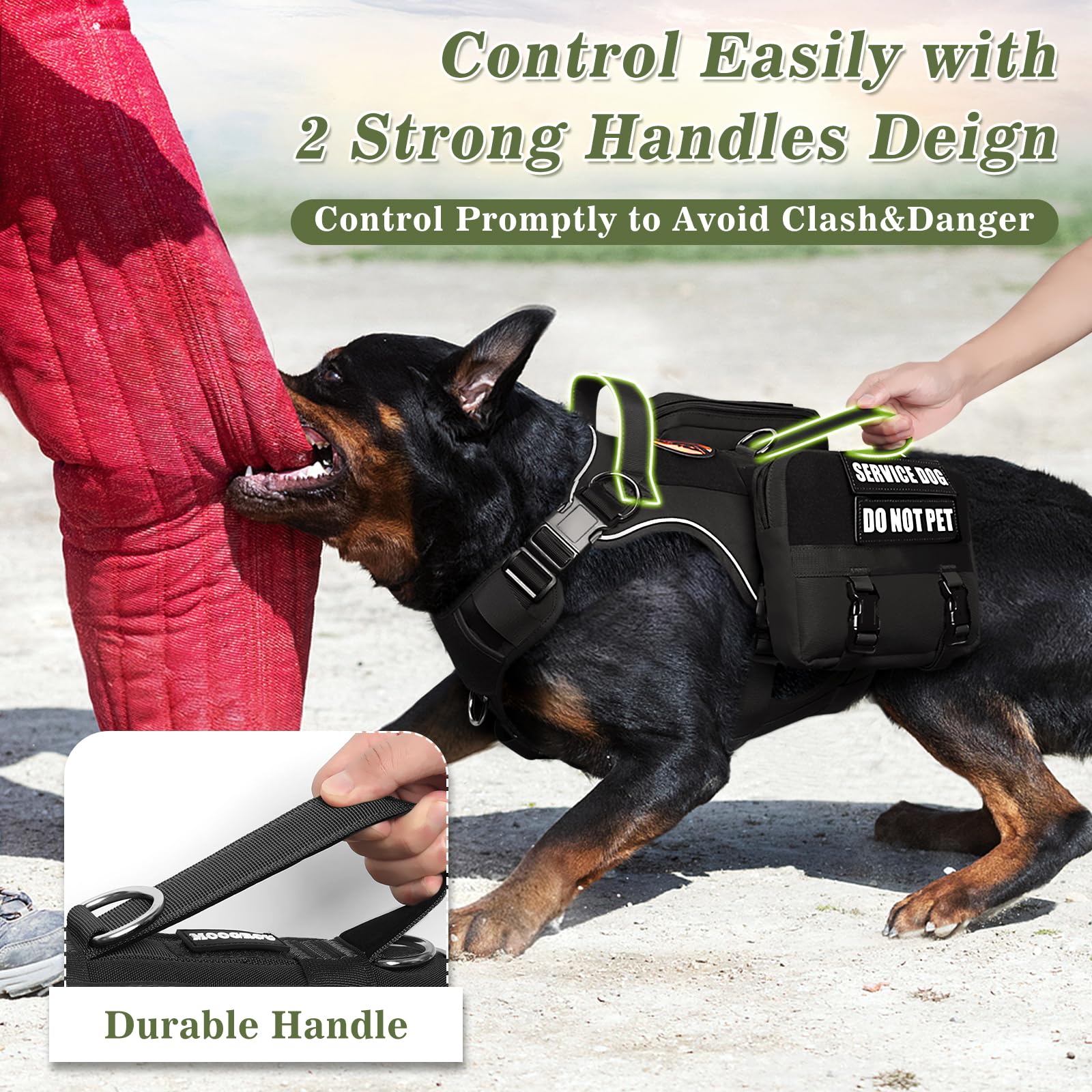 Chaleco para perro de servicio con bolsillos, arnés grande para perro y mochila extraíble para entrenamiento de senderismo, chaleco para mascotas con asa y sistema Molle para parches, color