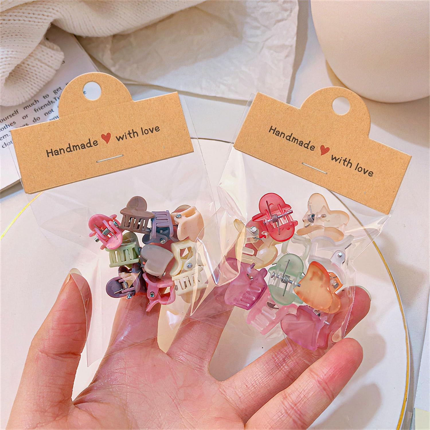 Lesnala 150 Set Jewelry Package Bags with Kraft Hanging Cards Small Business Storage Display Supplies for Craft Key Chains Bracelets Earring and More