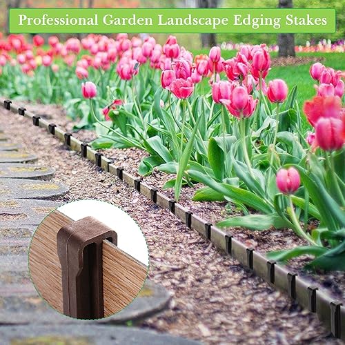 Miniatura 3 de Mudder Estacas de plástico para el suelo, estacas de plástico para bordes de paisaje, picos de anclaje marrones para bordes, tablero de terraza y