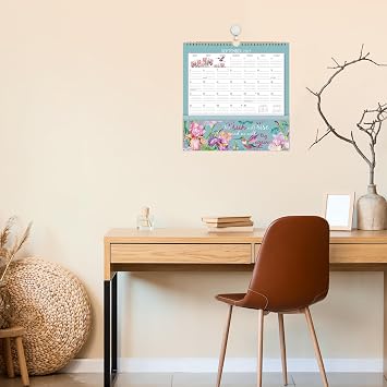 Pocket Wall Calendar/Wall Calendar with Storage Pocket/Monthly Calendars with Floral Pattern