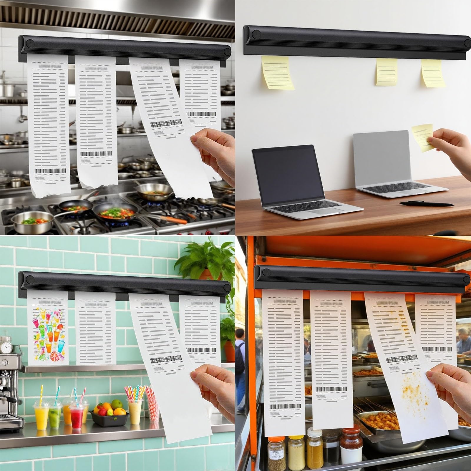 HAIXHX comandas para Restaurante Soporte para Tickets de Restaurante sin Taladro, Estante Deslizante de Aluminio Negro, Riel Organizador de Recibos, Empalme DIY Gratuito(3PACK,L 80cm/31 1/2inch)
