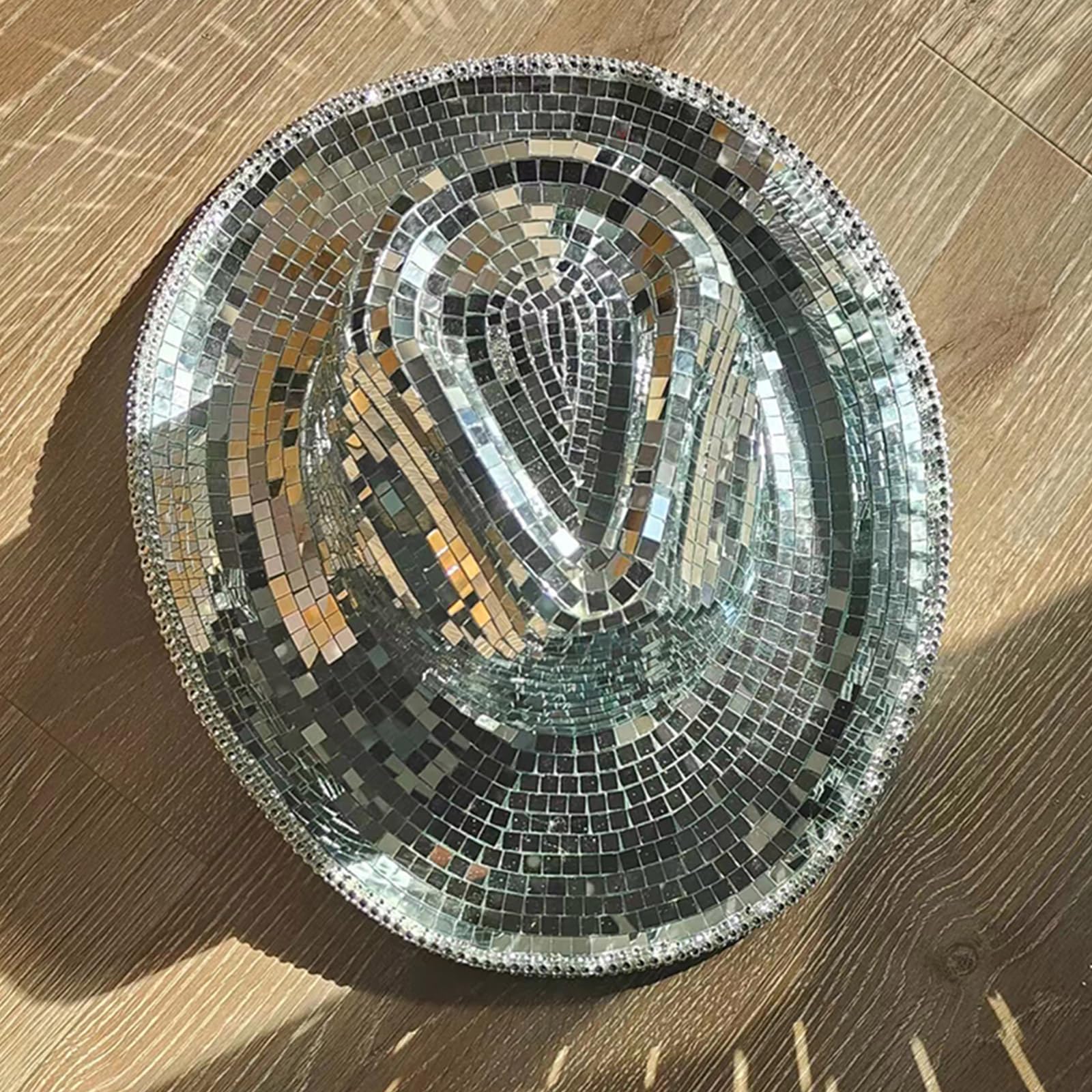 Morain Cappello da cowboy, cappello per dj, cappello da festa con paillettes, per palcoscenico, club, feste, danza, Fondo con vetro, 3-4