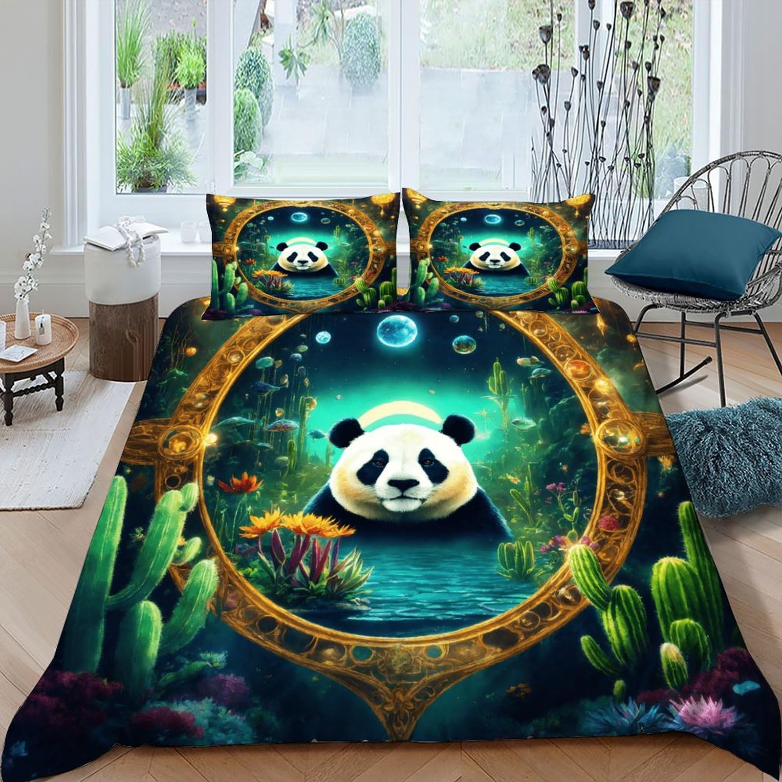 Housse de couette panda avec fermeture éclair pour lit de deux personnes