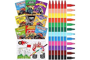 24 Pcs Colorful Monster Truck Coloring Books for Kids with 24 Colorful Stacking Crayons