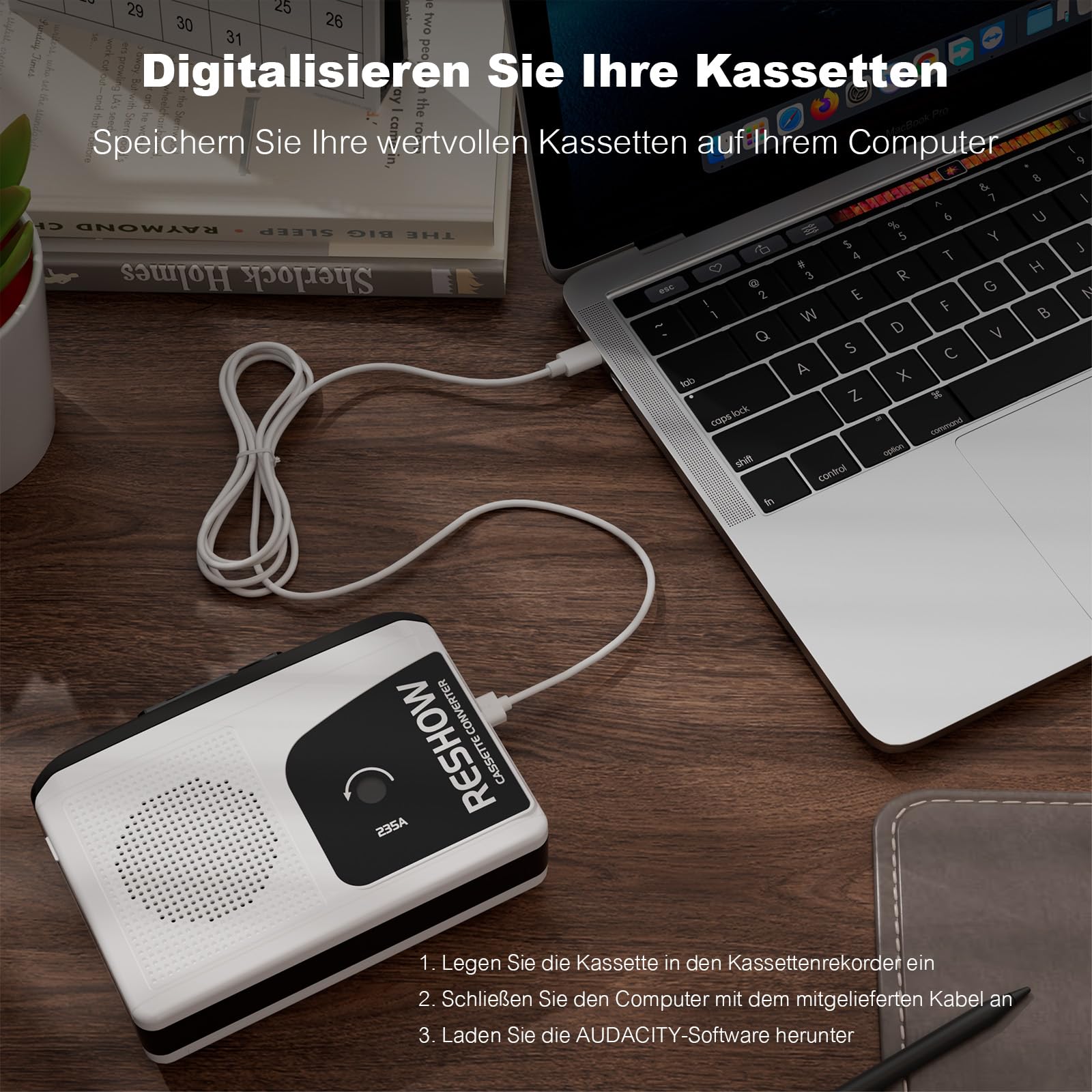 Lettore cassette portatile Nero convertitore nastro MP3 USB registrazione musica