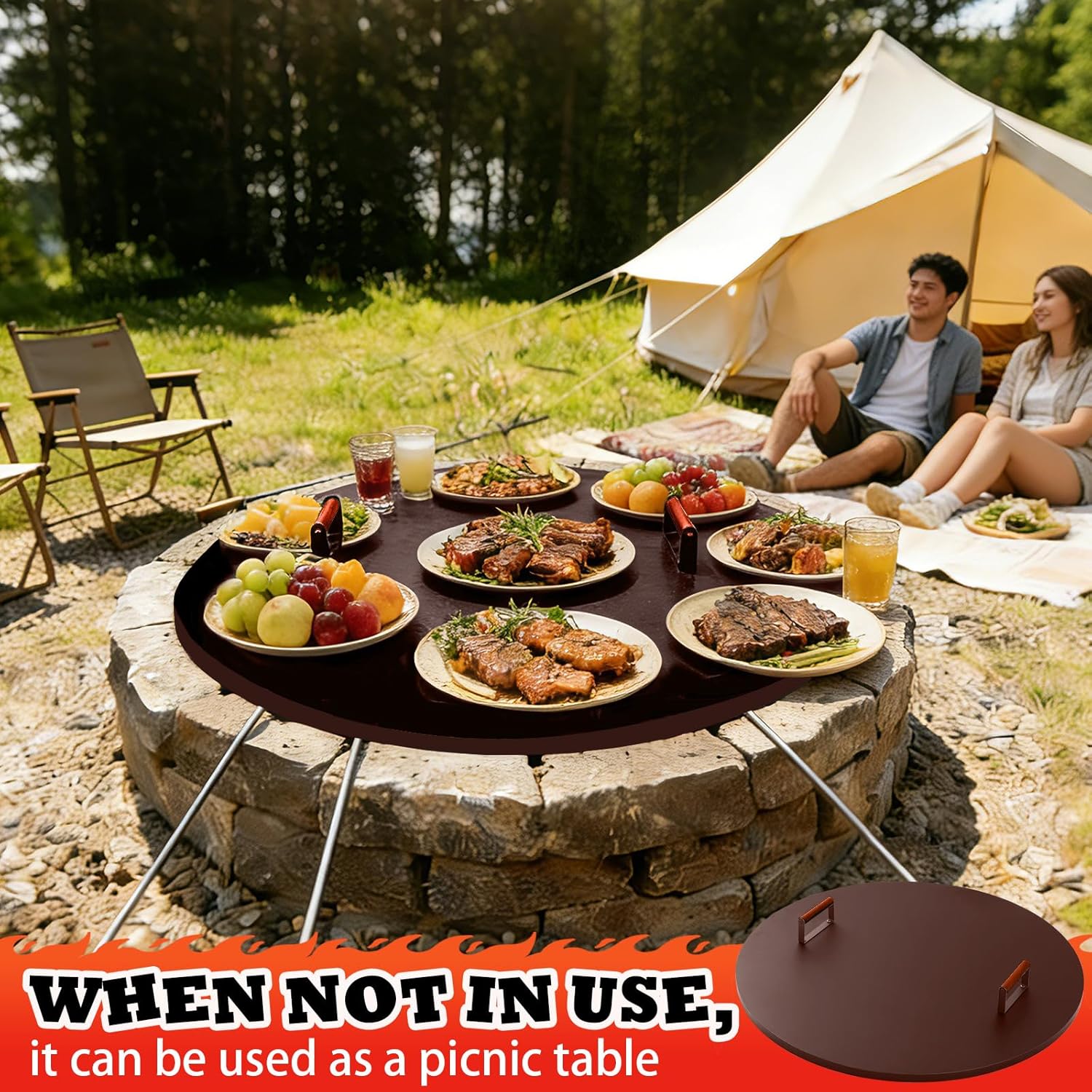 38 Inch Fire Pit Lid, Heavy Duty 1.5mm Thick Heavy Duty Steel Fire Pit Cover Lid with Handles, Outdoor Metal Cover, Weatherproof, Keep Dry & Clean(Brown)