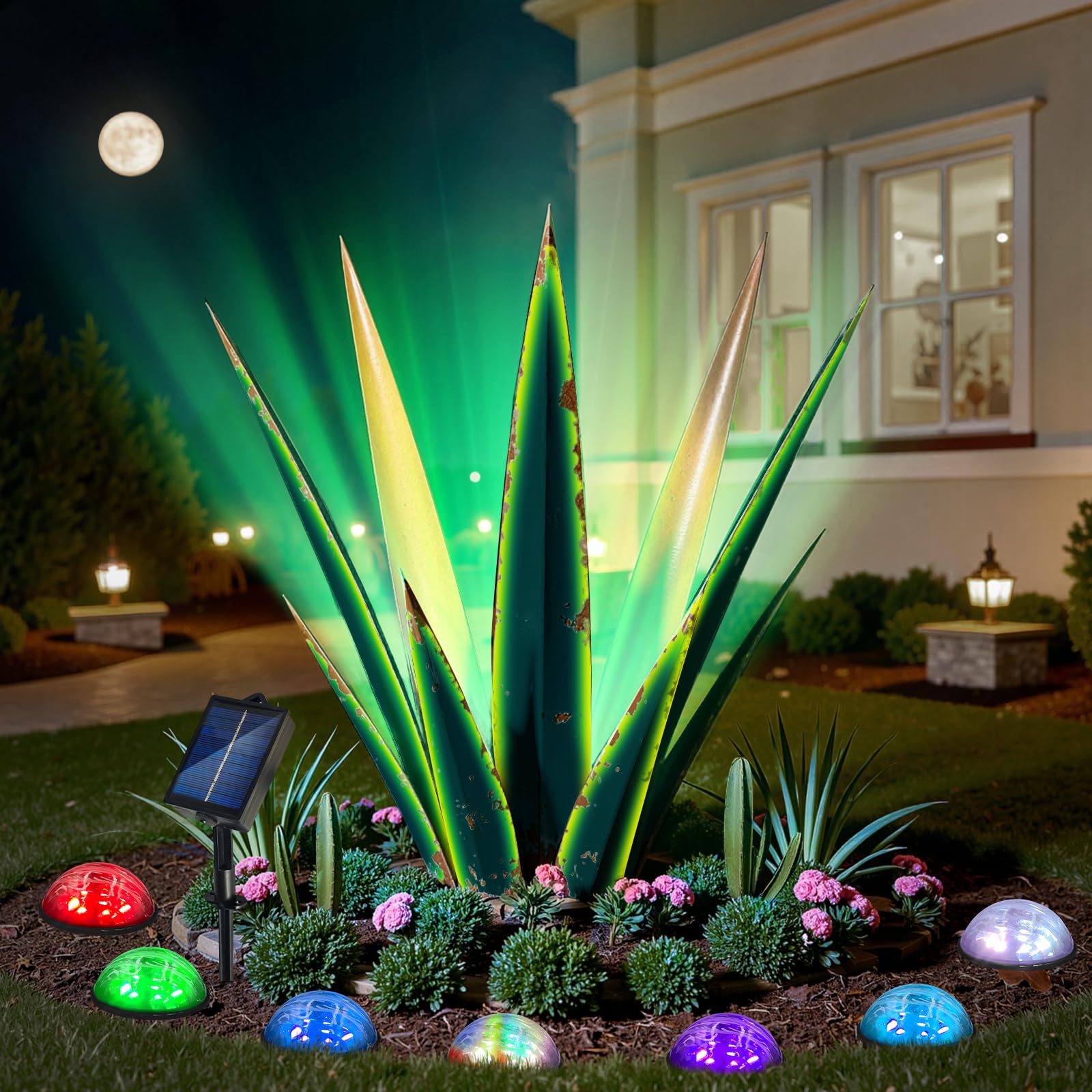 KODIBO 24โ Large Solar Metal Agave Plants Outdoor Decor, Tequila Rustic Sculpture Outdoor Statues, Garden Sculpture for Patio Path Courtyard and Lawn โ image 1